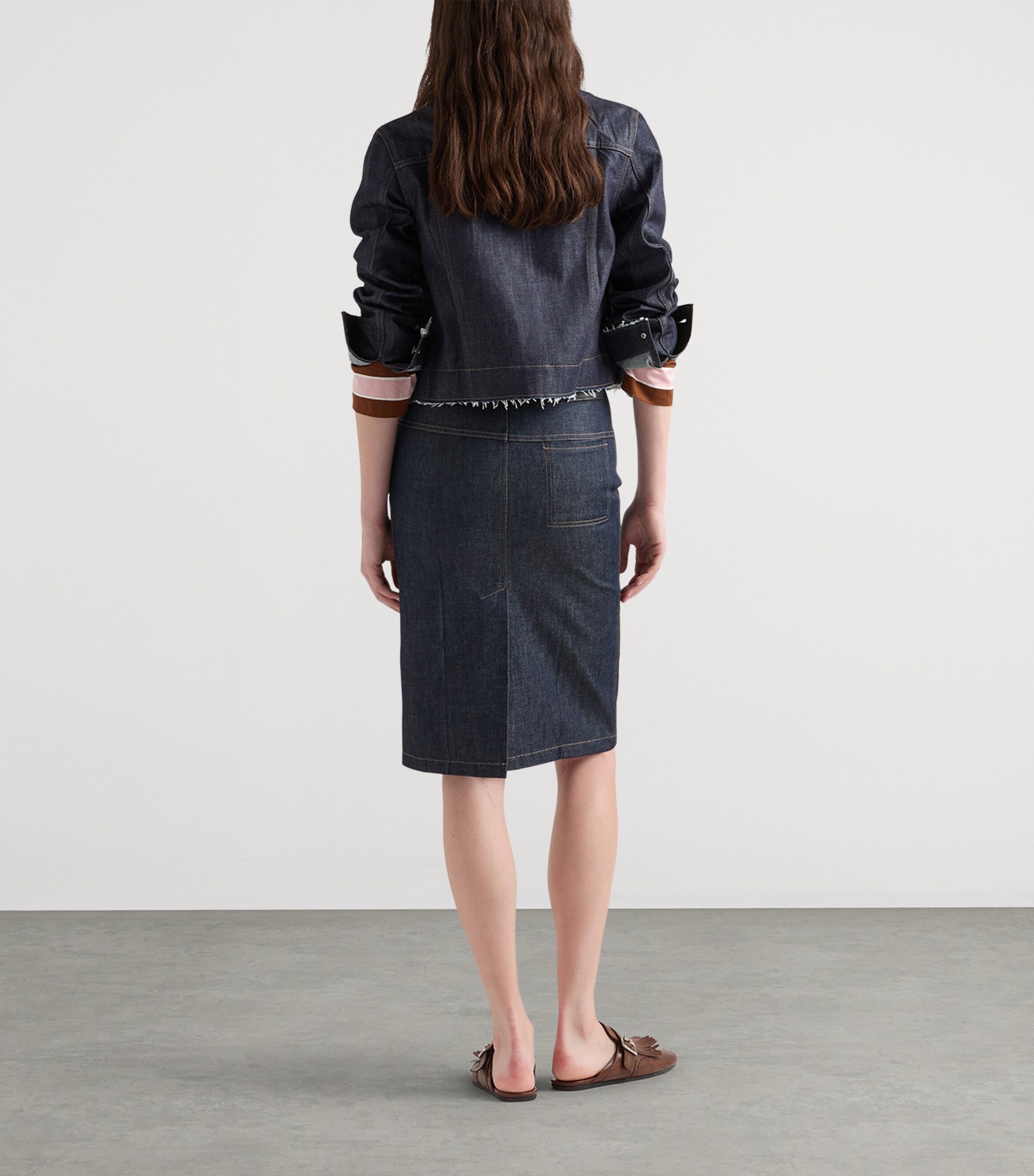 Prada Womens Denim Midi Pencil Skirt Image 5