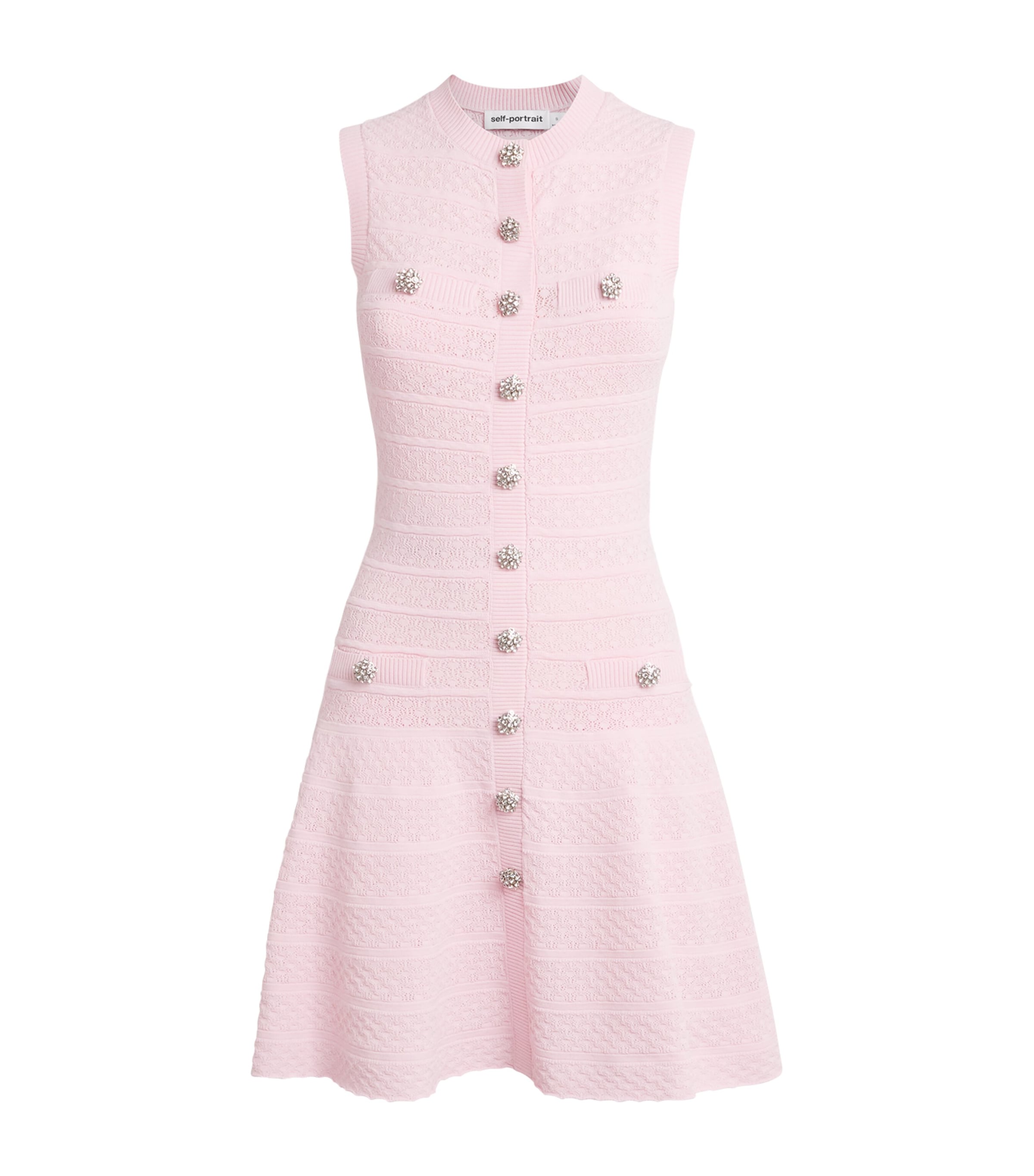 Self-Portrait Womens Knitted Pointelle Mini Dress Pink Image 1