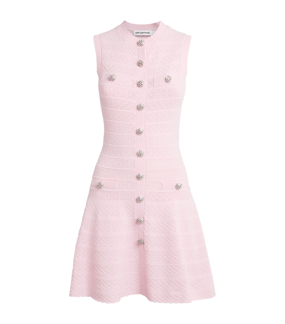 Self-Portrait Womens Knitted Pointelle Mini Dress Pink Image 1