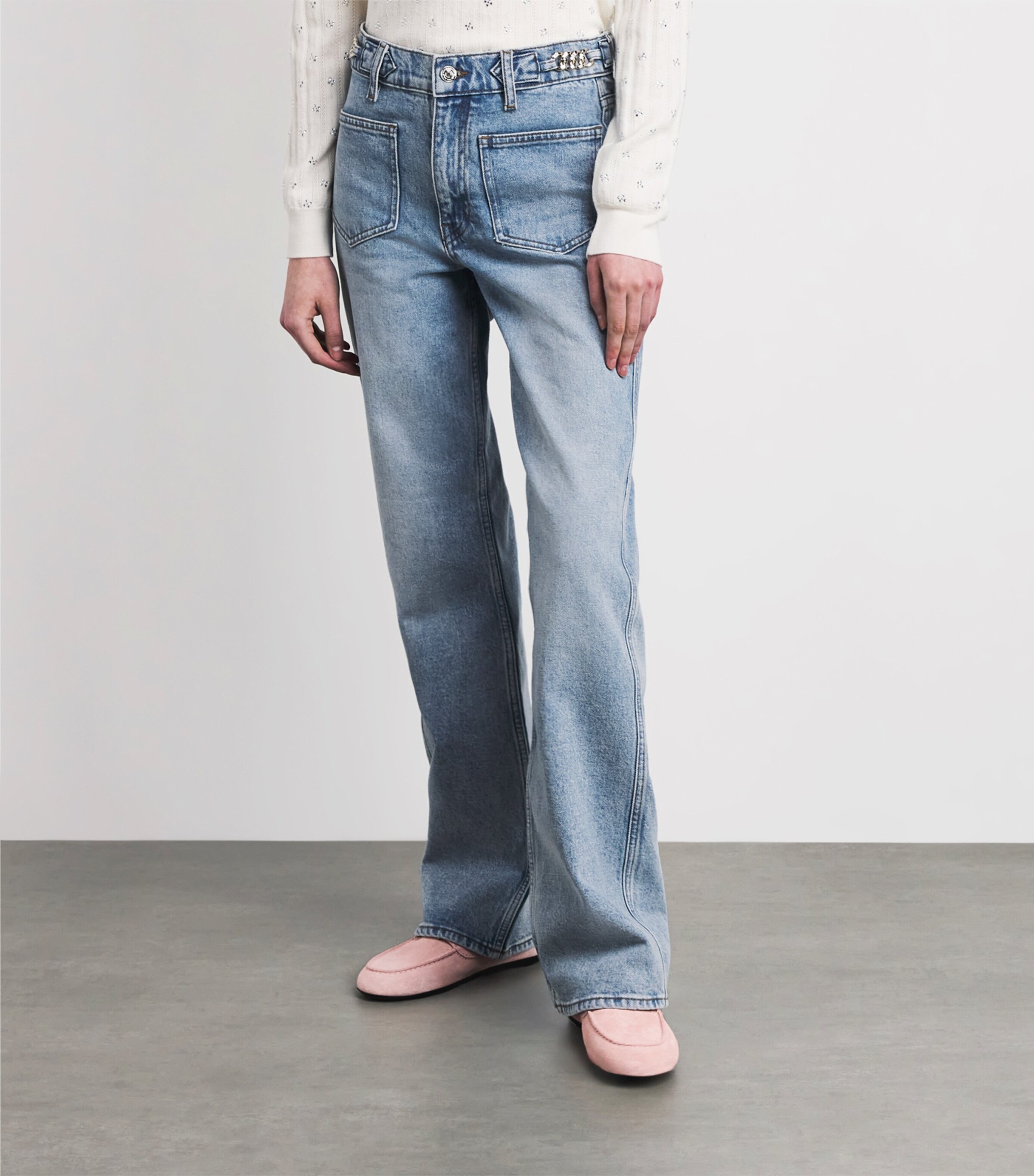 Maje Womens Chain-Detail High-Rise Straight Jeans Blue Image 4