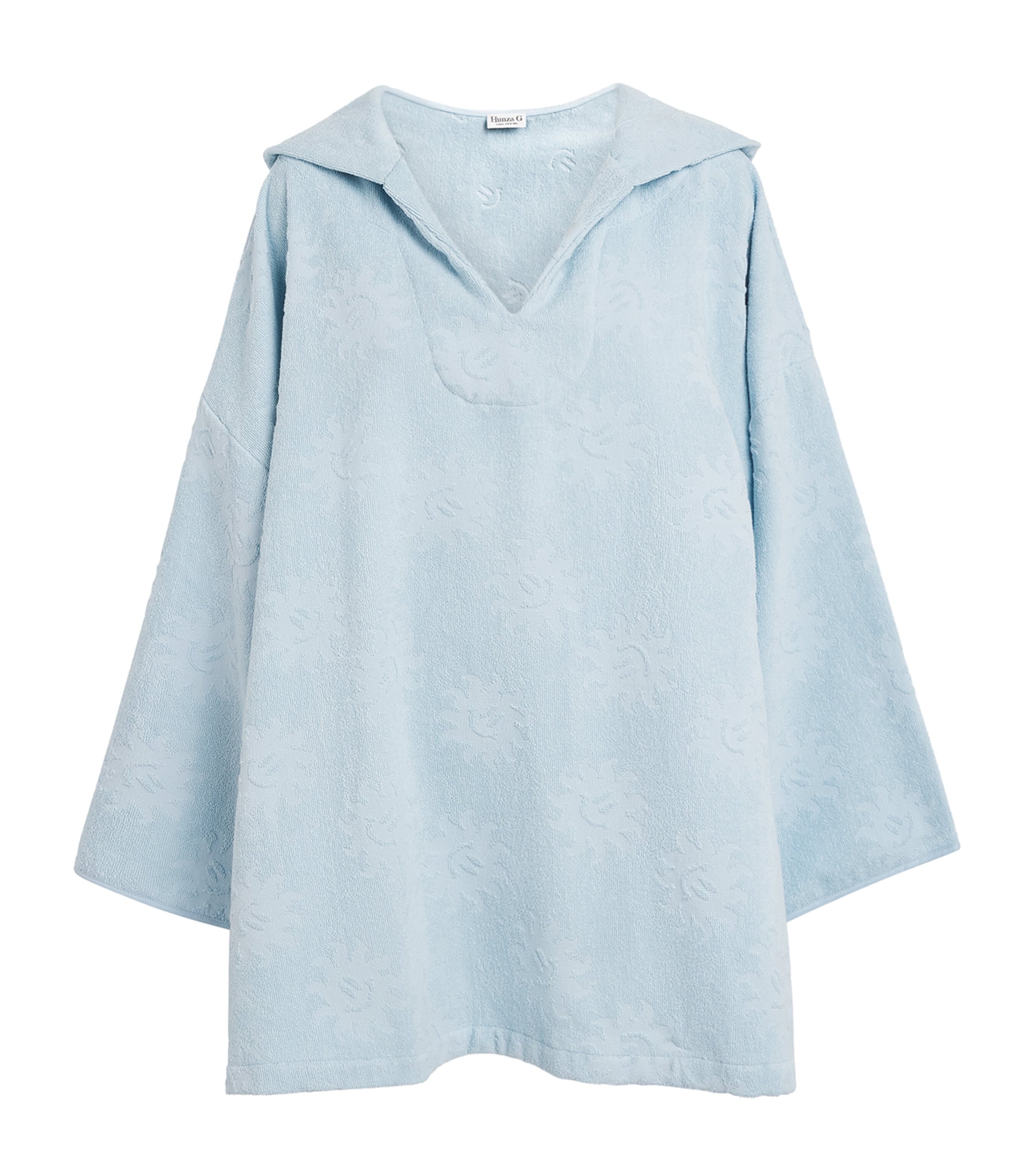 Hunza G Womens Cotton Terry Hooded Poncho Metallic Ice Blue Image 1