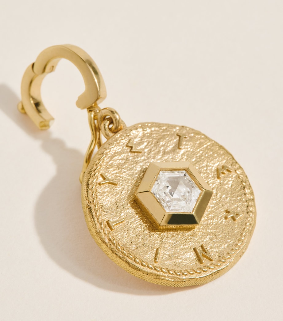 Azlee Small Yellow Gold and Hexagon Diamond Eternity Coin Charm Yellow Gold Image 3