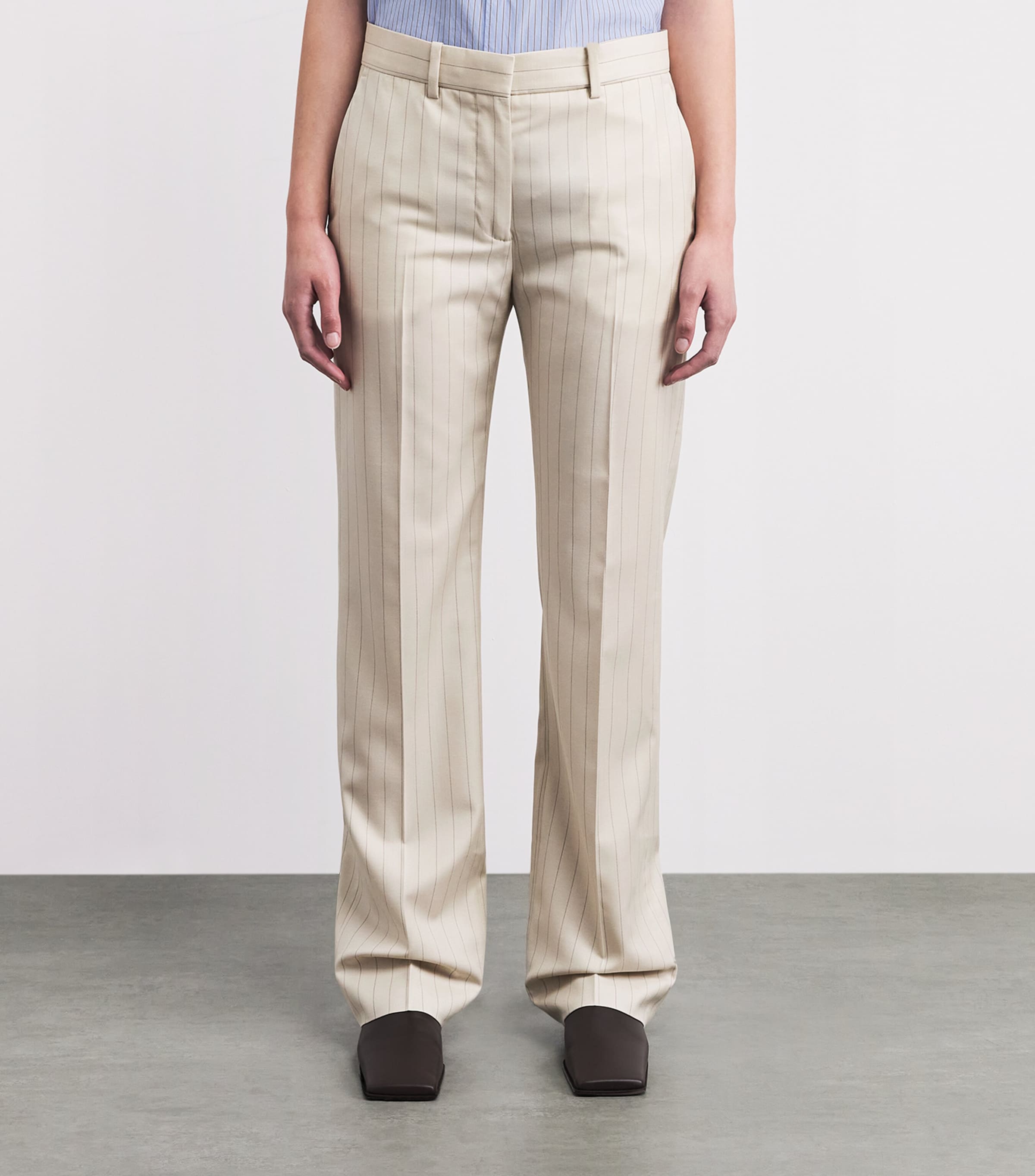 Acne Studios Womens Wool Pinstripe Straight Trousers Cream Beige Image 4