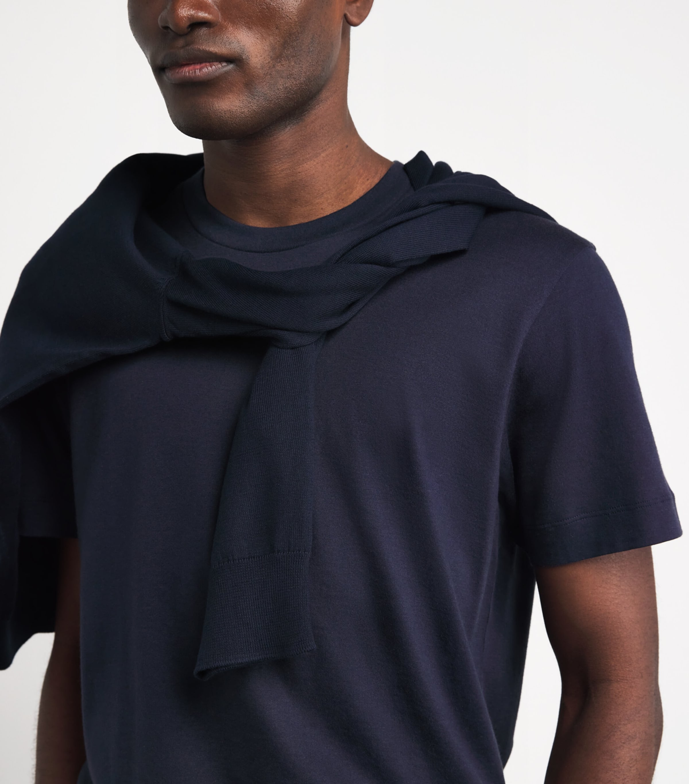 Sunspel Mens Cotton-Silk-Cashmere T-Shirt Buaa Navy Image 3