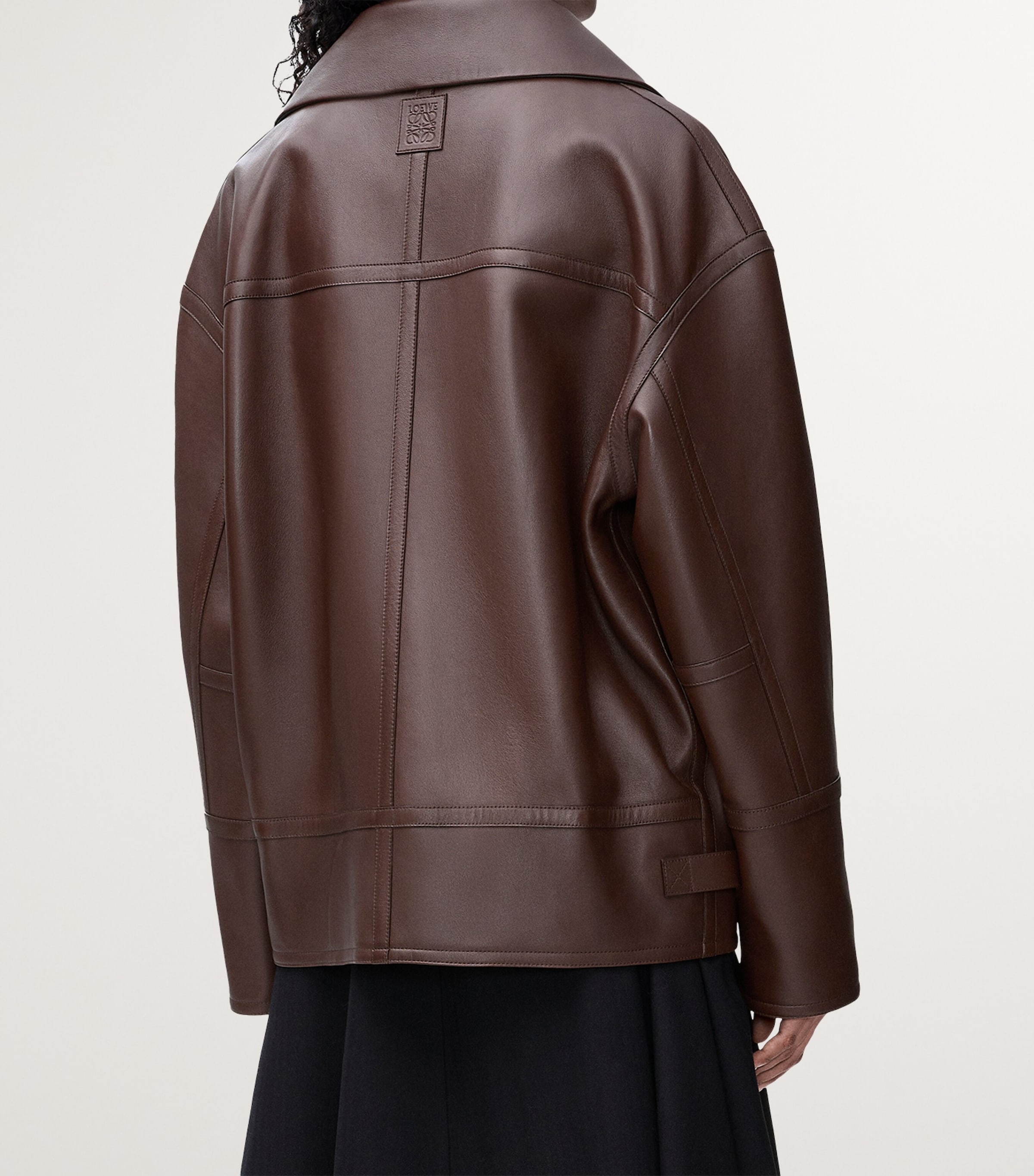 Leather Shearling-Collar Aviator Jacket CHOCOLATE BROWN Image 5