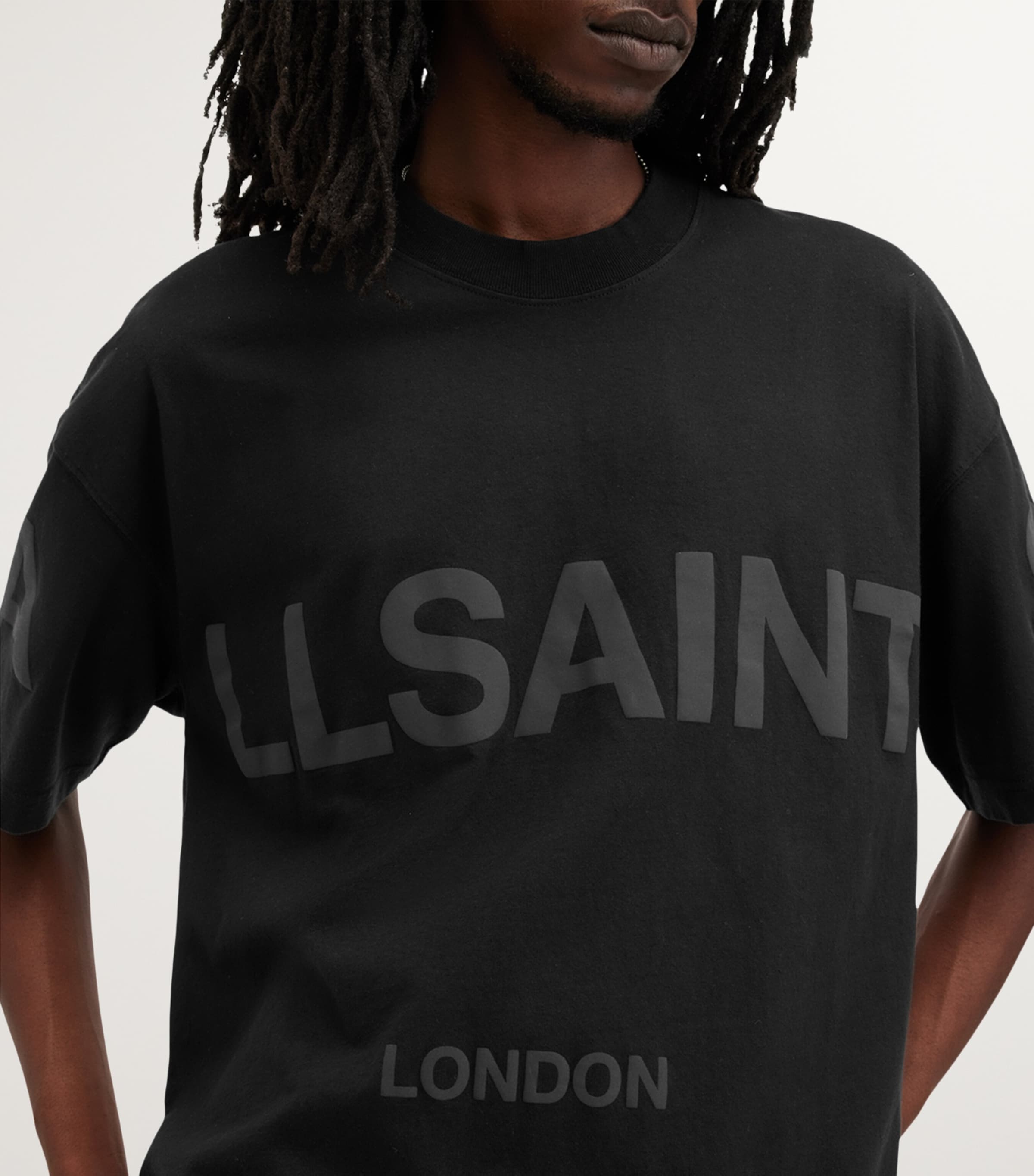 AllSaints Mens Cotton Biggy Logo T-Shirt Jet Black Image 5