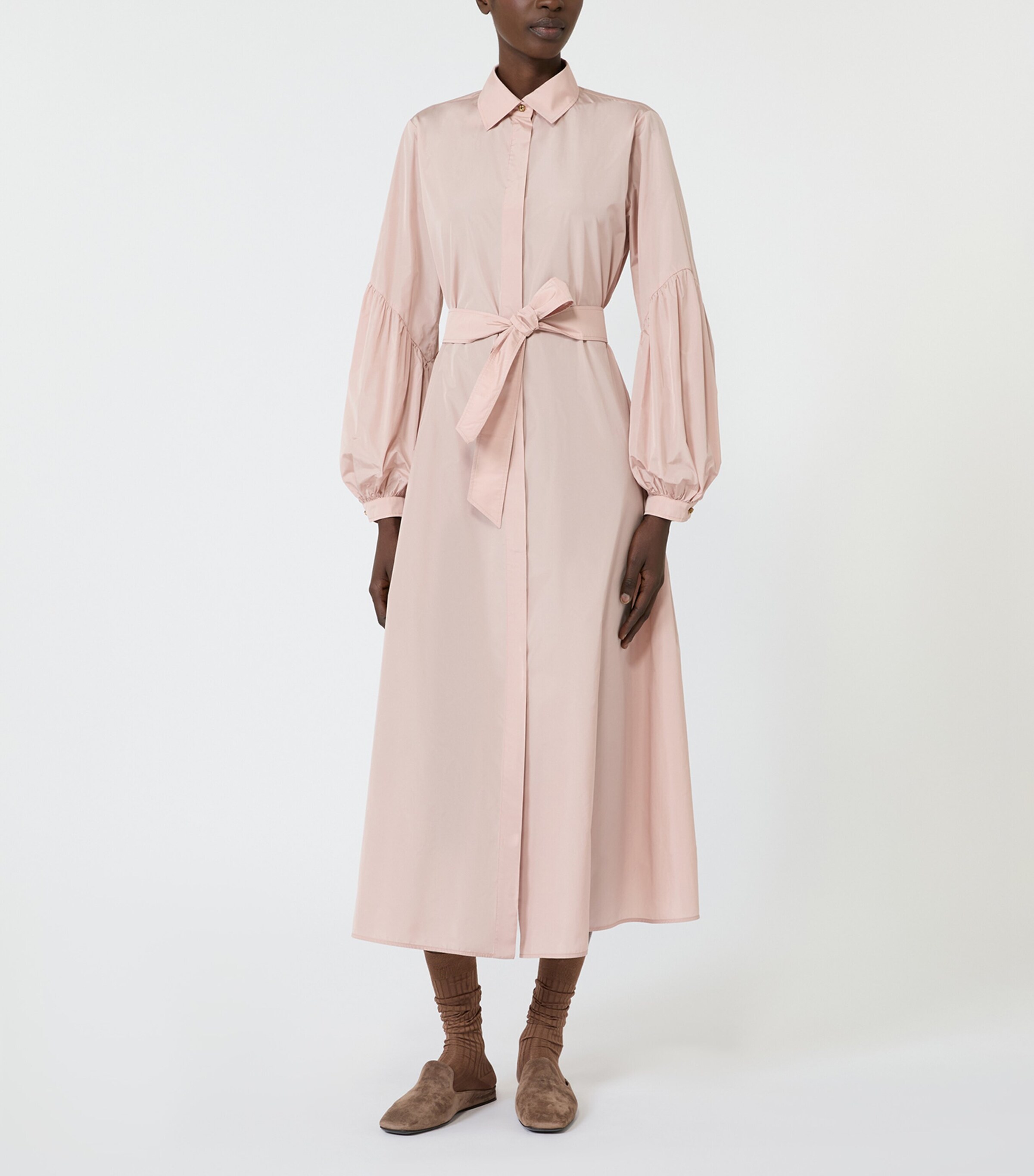 Max Mara Womens Taffeta Maxi Shirt Dress Powder Image 3