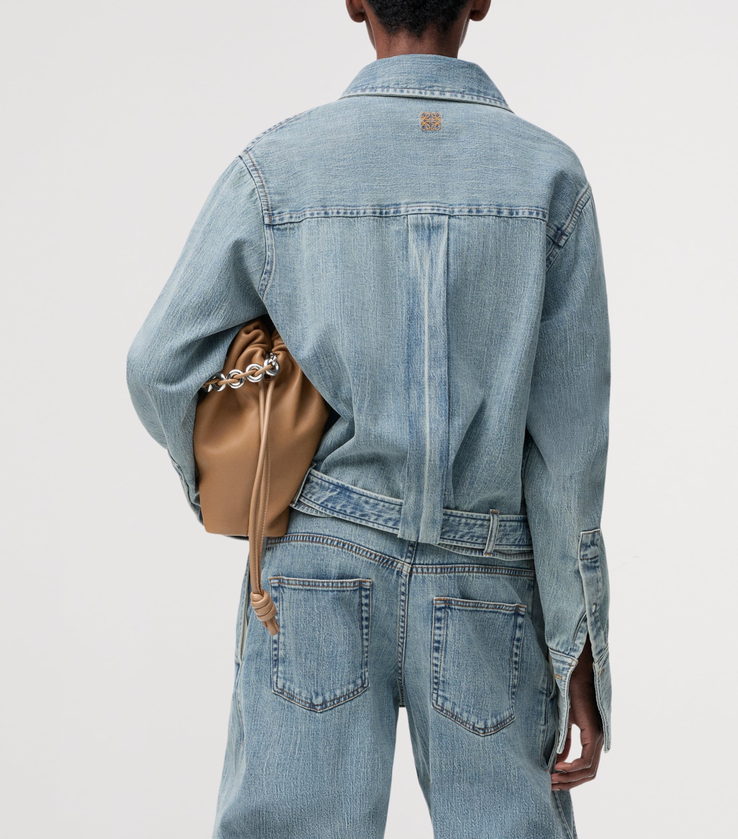 LOEWE Womens Cotton-Blend Draped Shirt Washed Denim Image 4