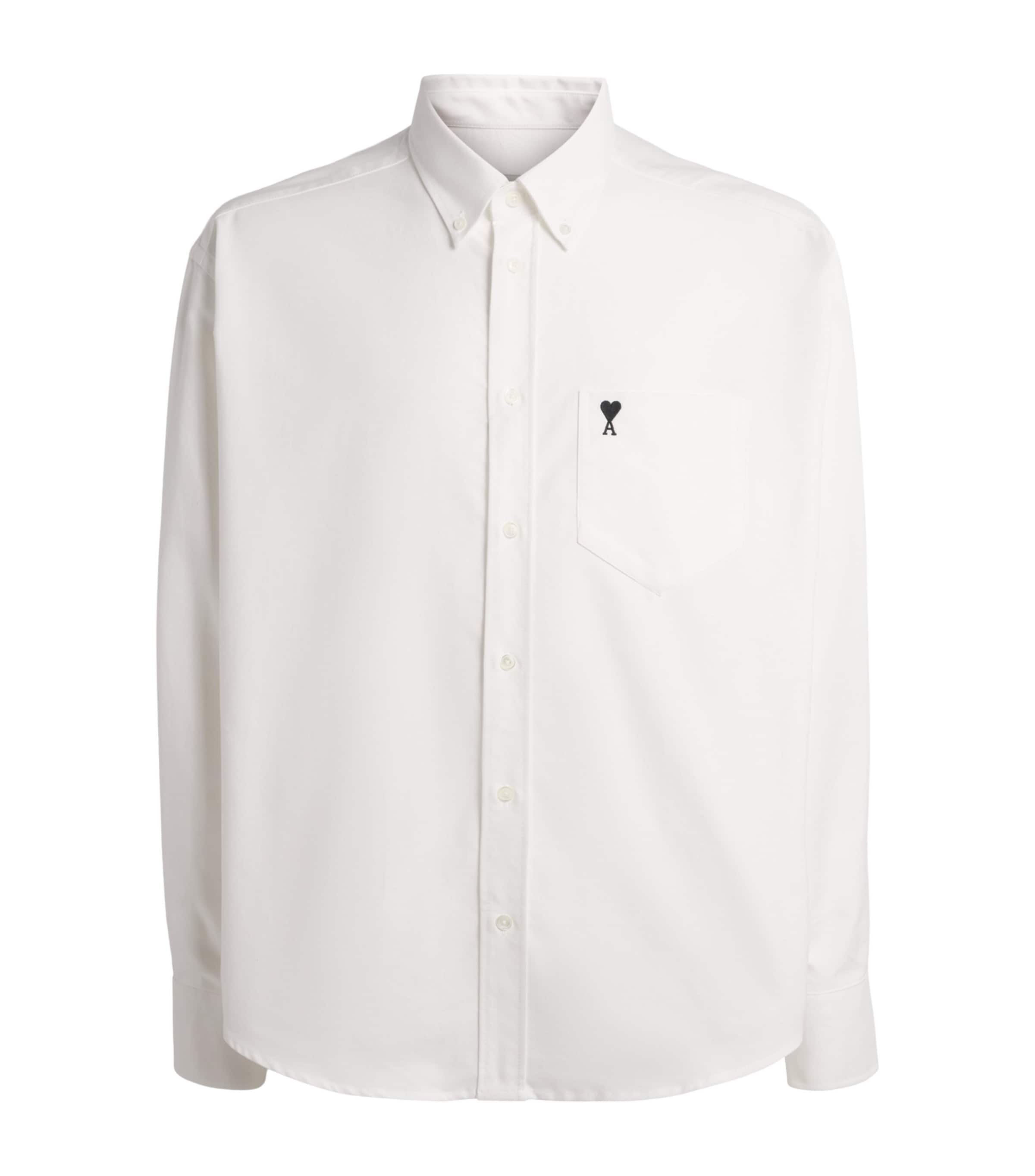 AMI Paris Mens Cotton Ami de Coeur Oxford Shirt Blanc Naturel Image 1