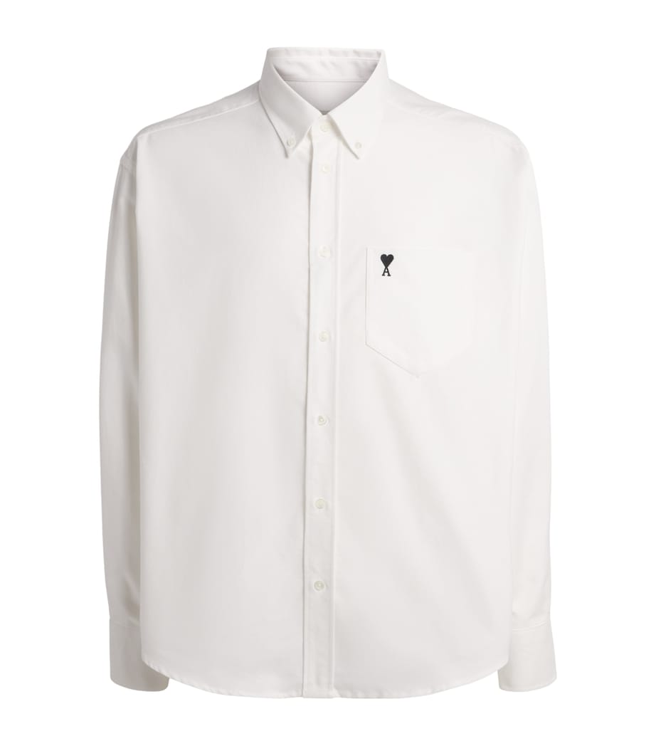 AMI Paris Mens Cotton Ami de Coeur Oxford Shirt Blanc Naturel Image 1