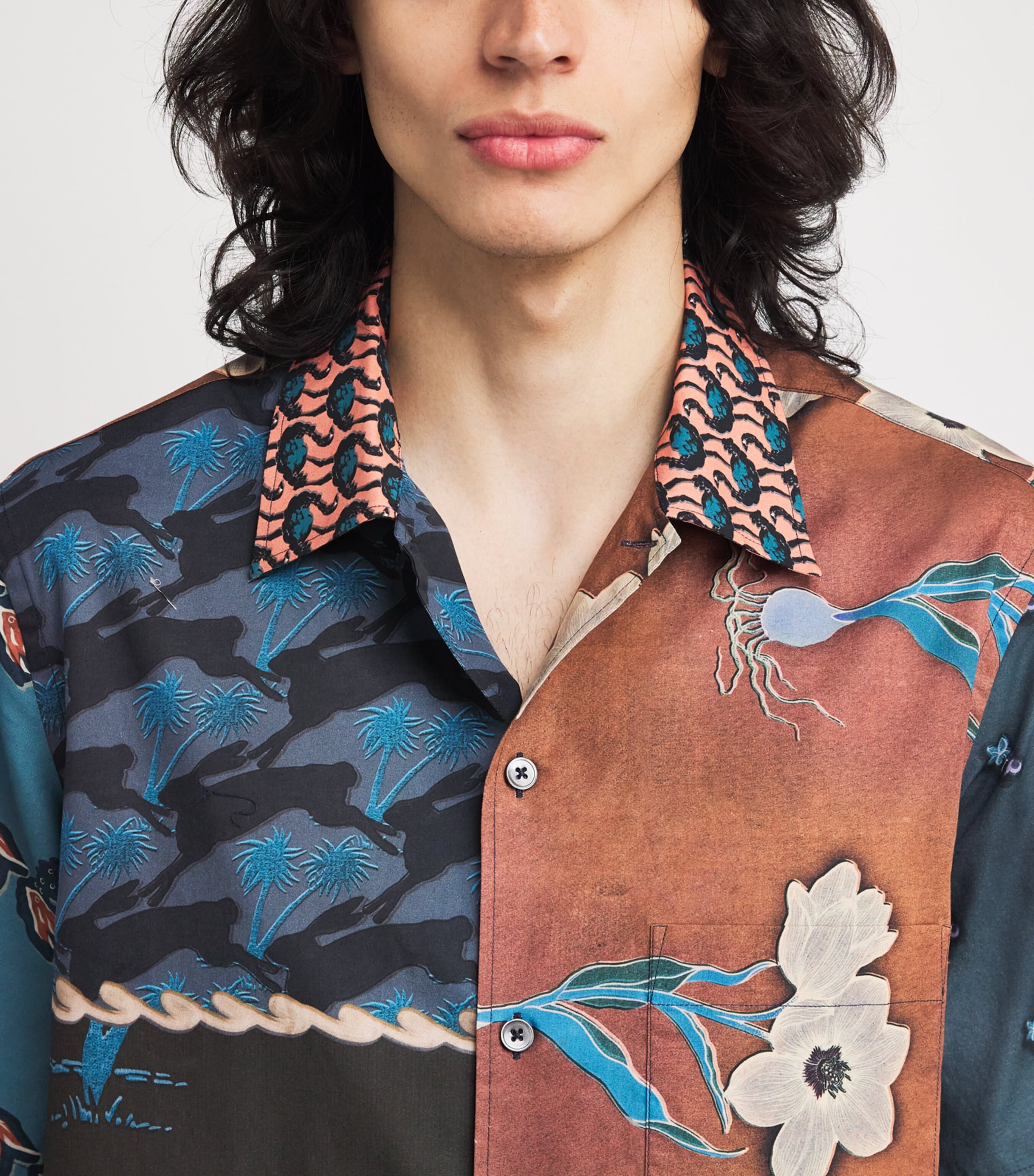 Cotton Mix-Up Short-Sleeve Shirt BLUE-47 Image 6