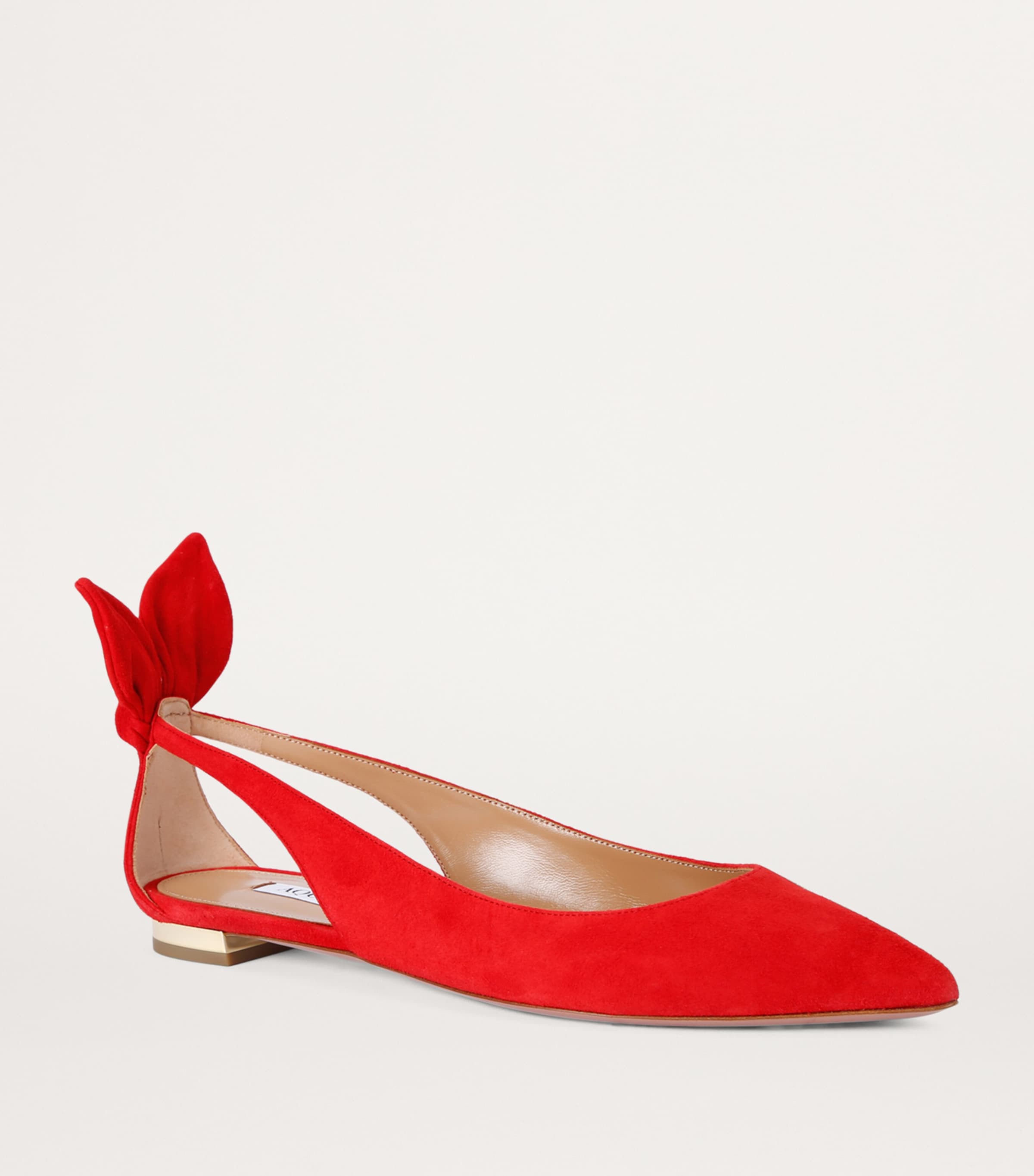 Aquazzura Suede Bow Tie Ballet Flats Red Image 3