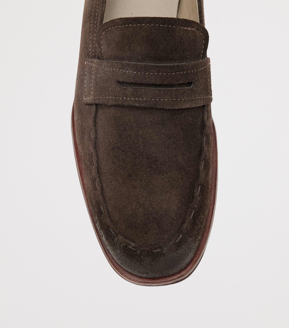 AllSaints Suede Jules Stitch Loafers Dark Brown Image 2