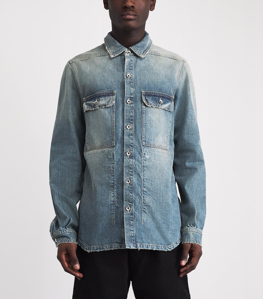 Rick Owens Mens Distressed Denim Overshirt Washed Indigo Image 4