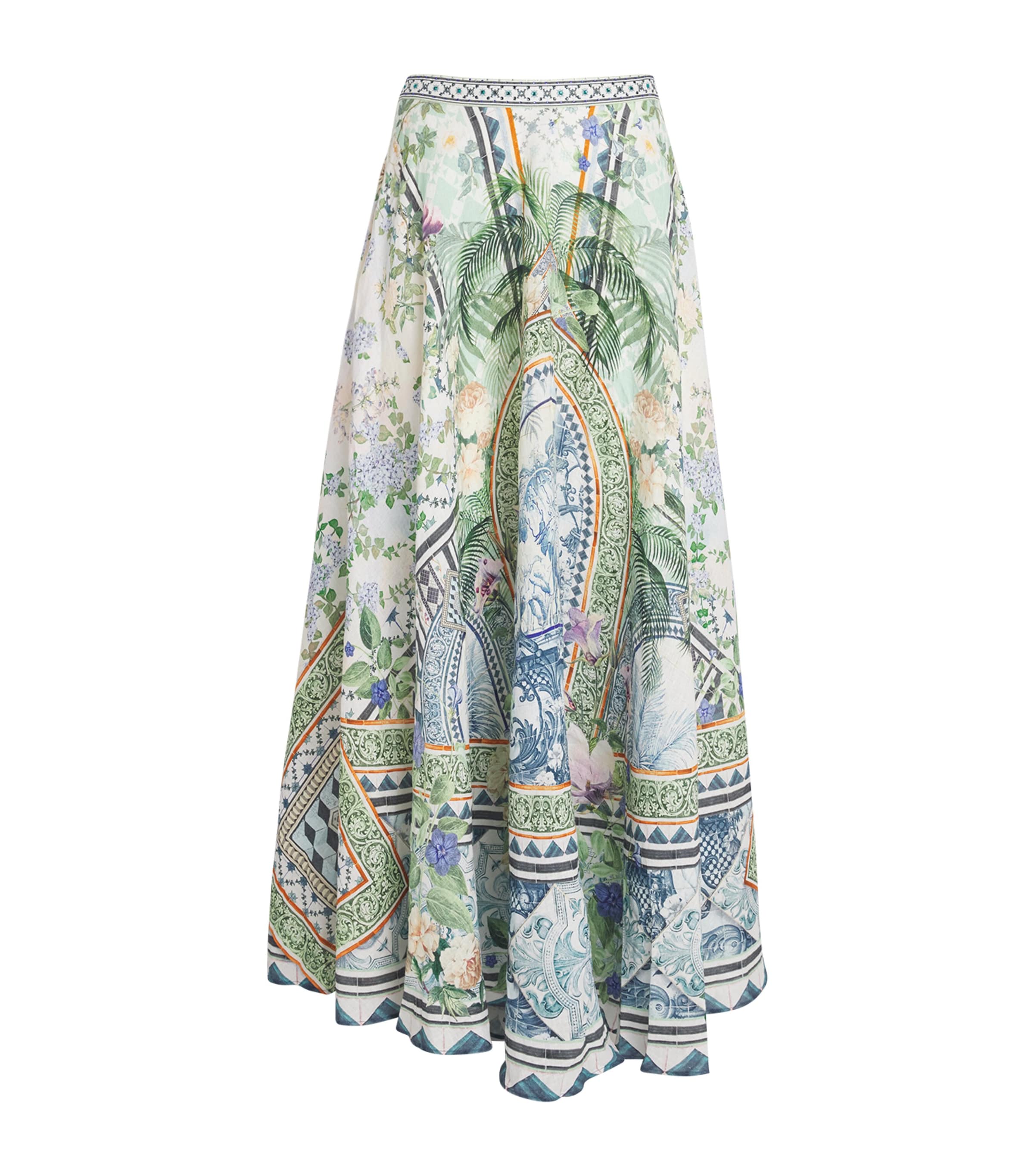 Camilla Linen Jardim Party Maxi Skirt In Blue