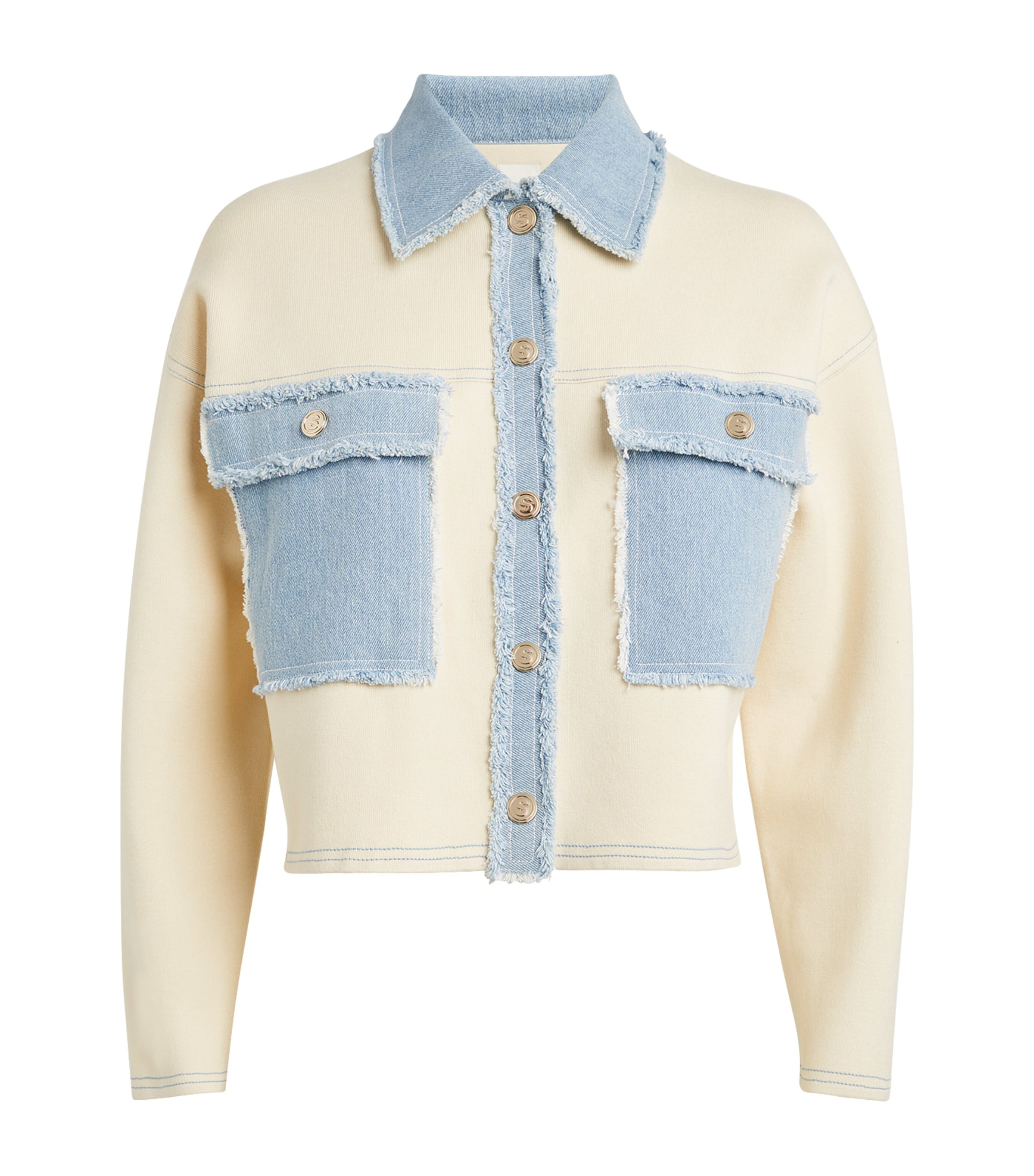 Shop Sandro Denim-detail Jacket In Beige