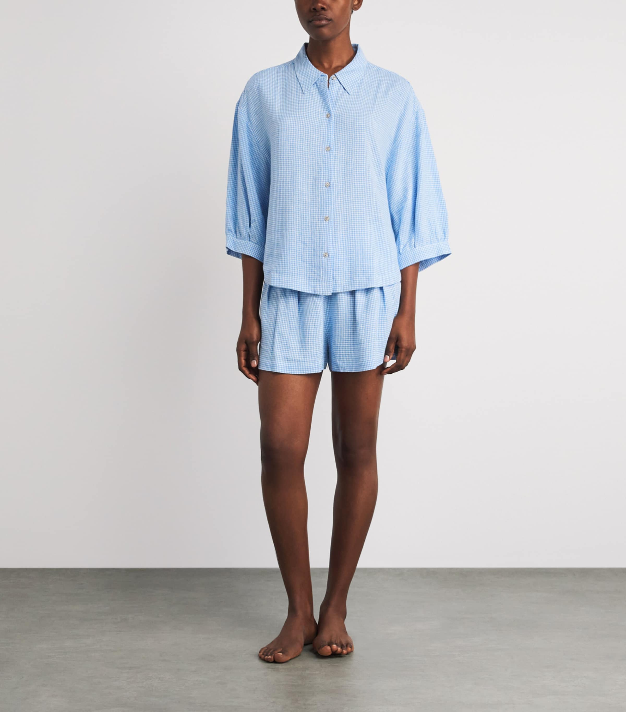 Eberjey Womens Linen-Blend Gingham Pyjama Shorts Gwsb Gingham Wh Image 2