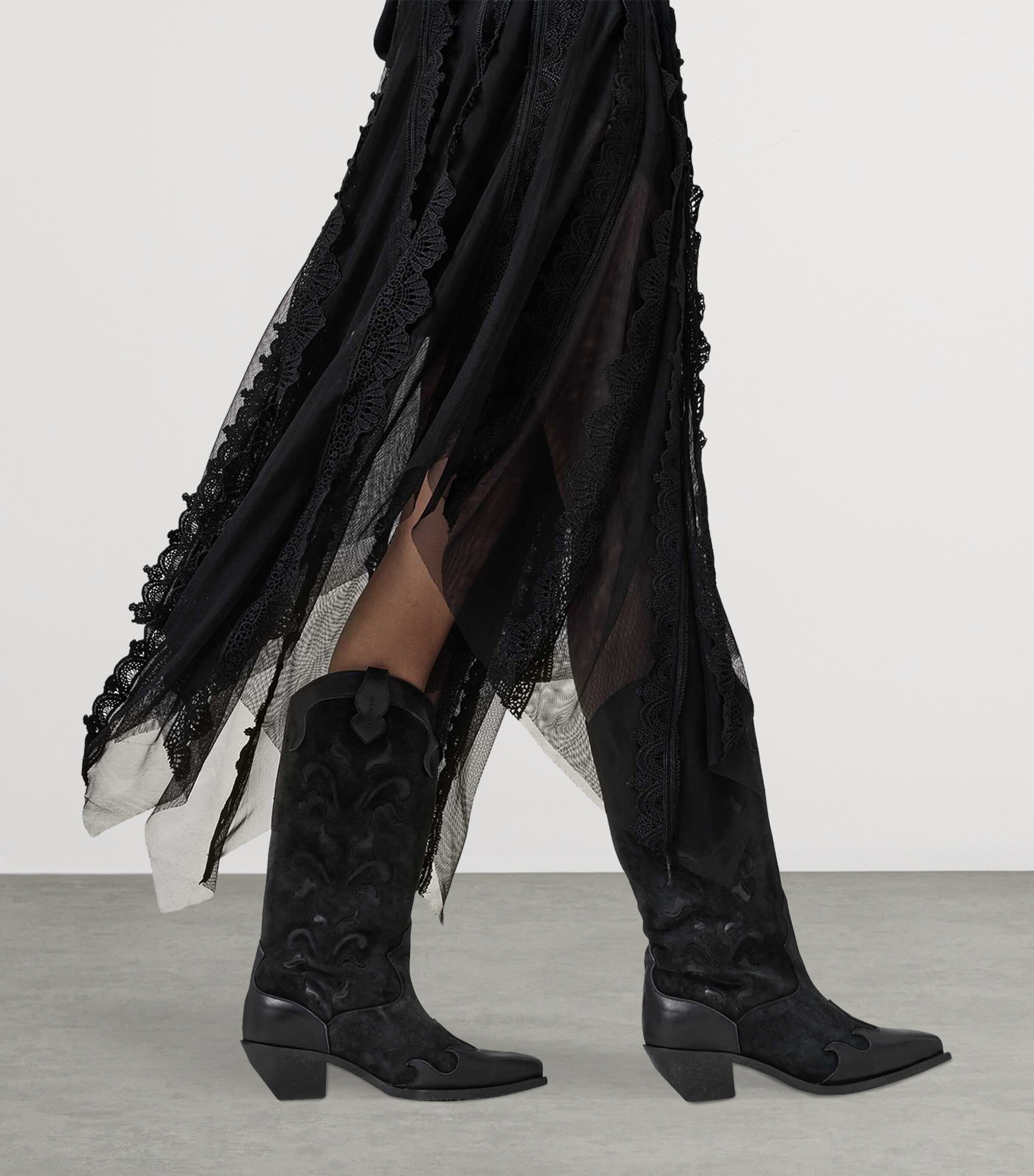 AllSaints Suede Dolly Cowboy Boots 47 Black Image 2