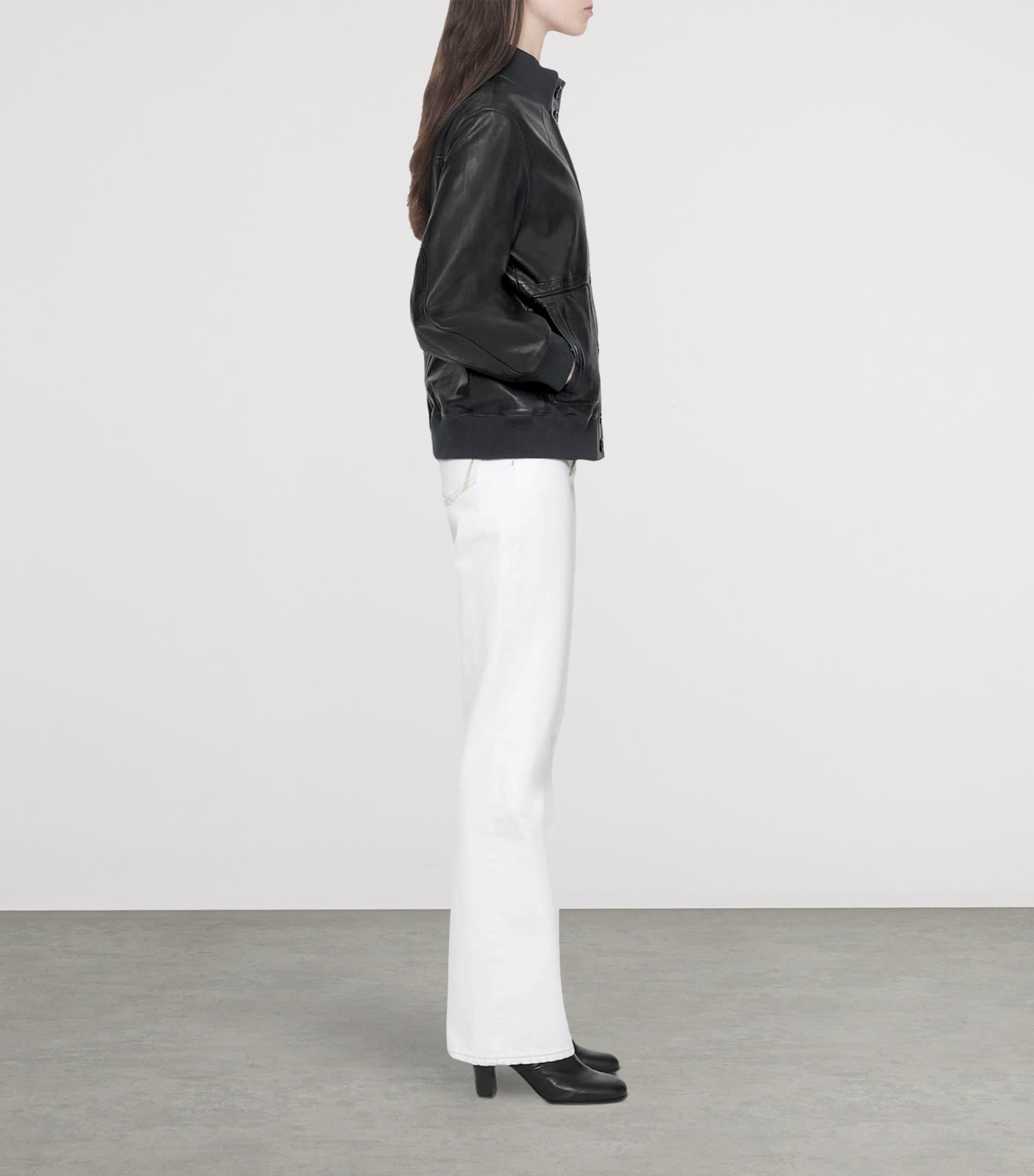 AllSaints Womens Memphis Leather Jacket Navy Blue Image 6