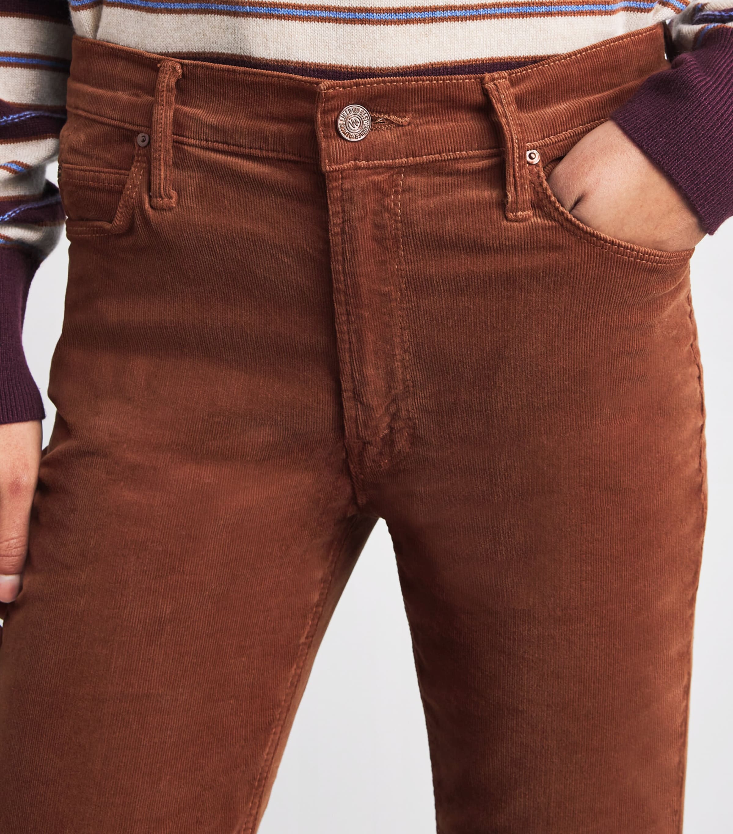 MOTHER Womens Corduroy The Doozy Flared Trousers Bison Image 3