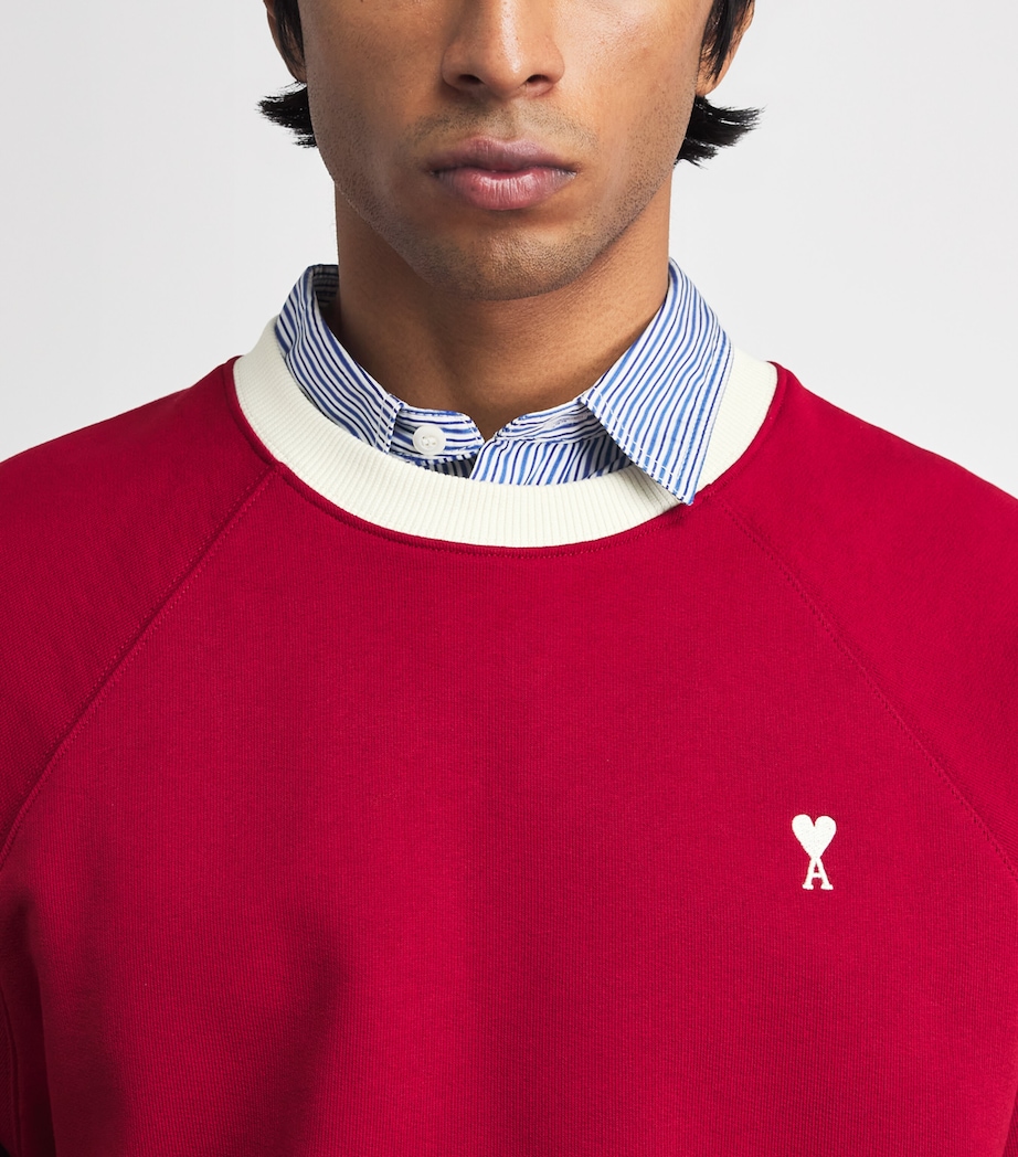 AMI Paris Mens Cotton Bicolour Ami de Coeur Sweatshirt Rouge Rubis/ivr Image 3