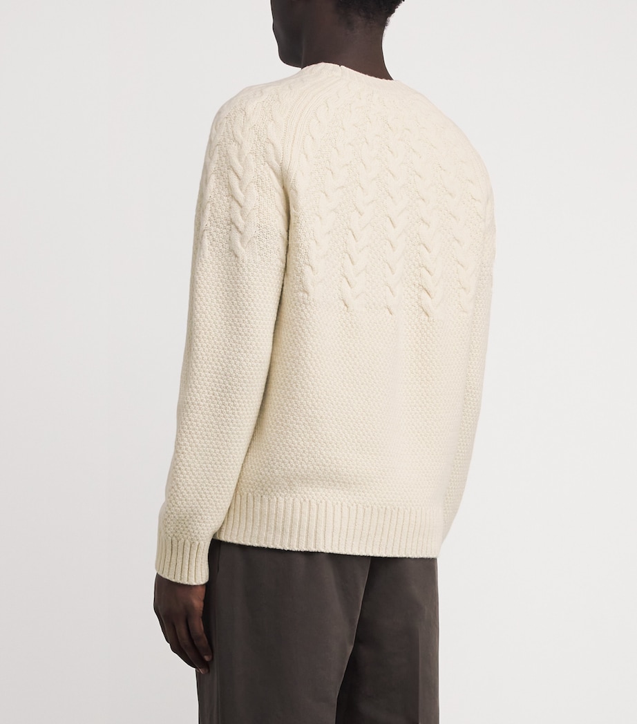 Merino Wool Cable-Knit Yoke Sweater 250LDN LT DUNE Image 4