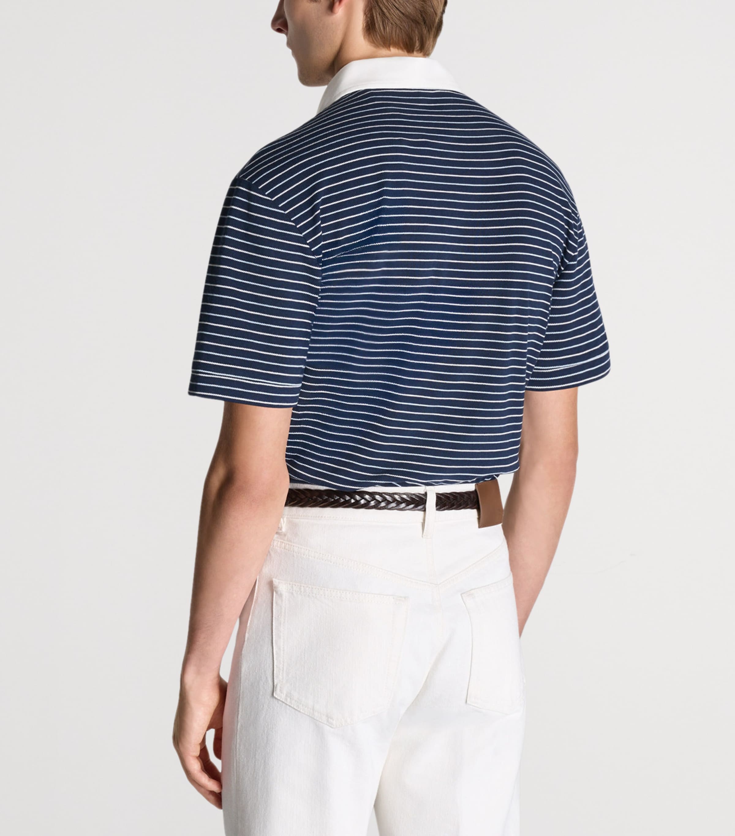 Dunhill Mens Cotton Stripe Polo Shirt Navy Image 4