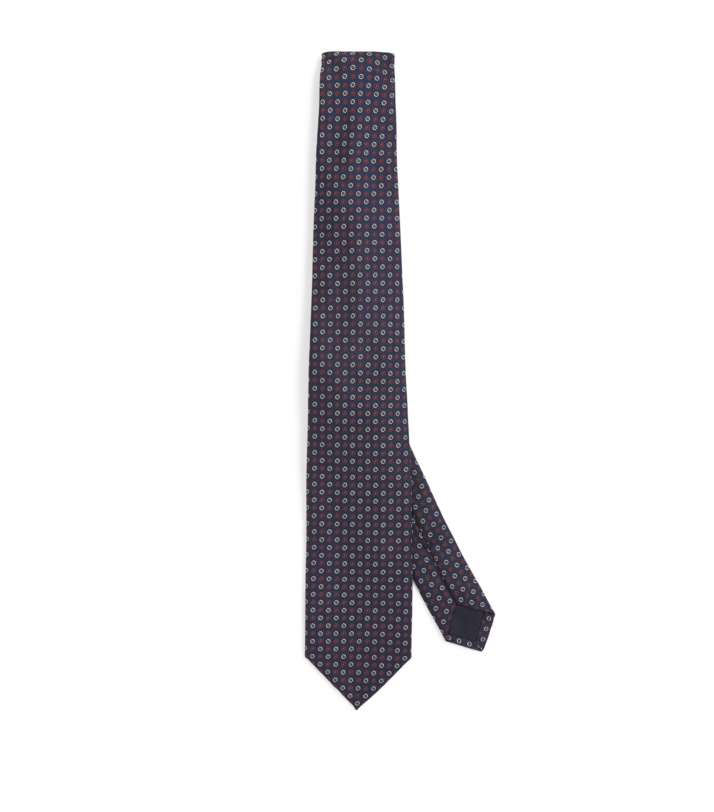Silk Patterned Tie 001 NAVY BLUE Image 1