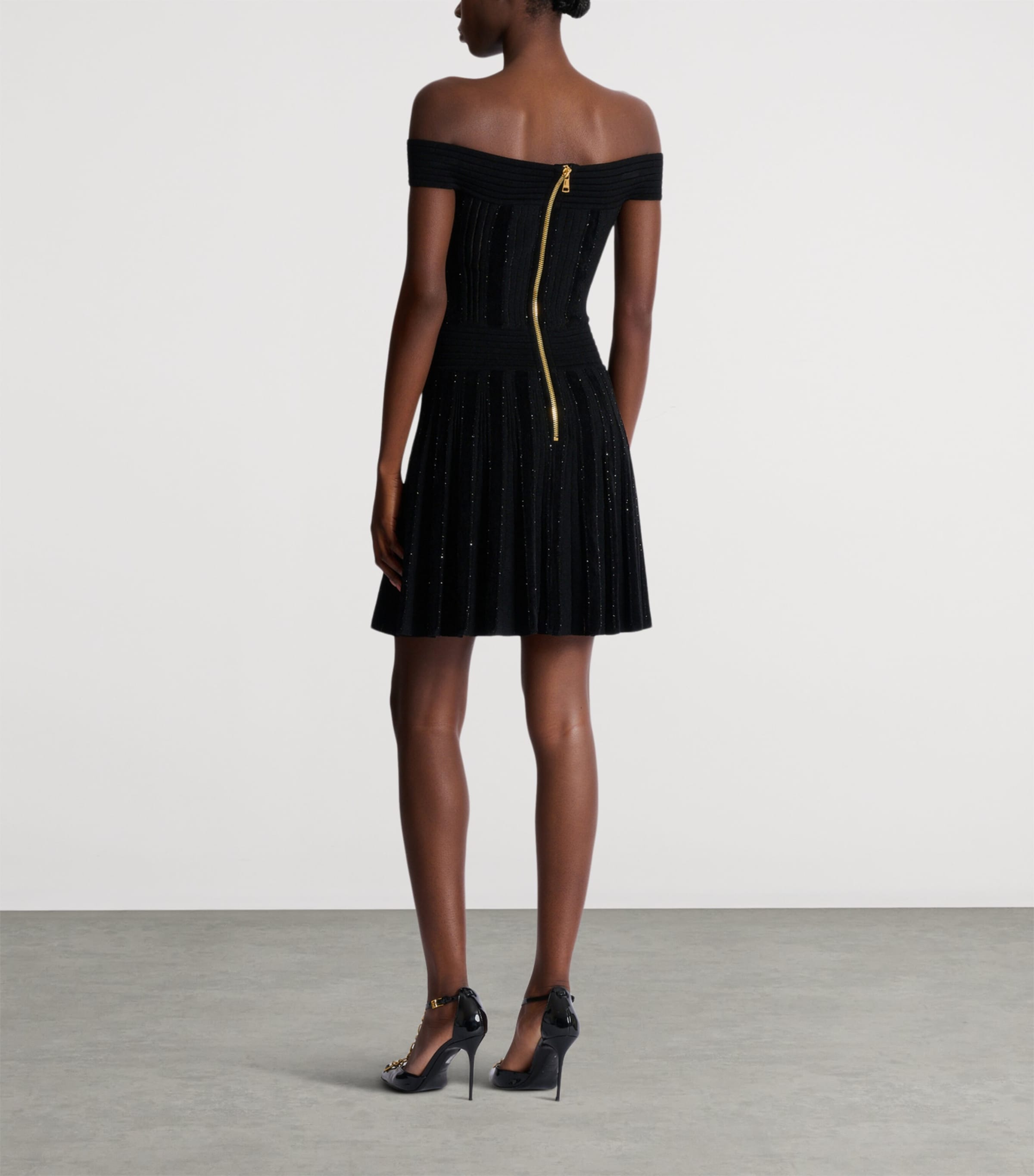 Off-The-Shoulder Knit Mini Dress EAC NOIR/ARGENT Image 5