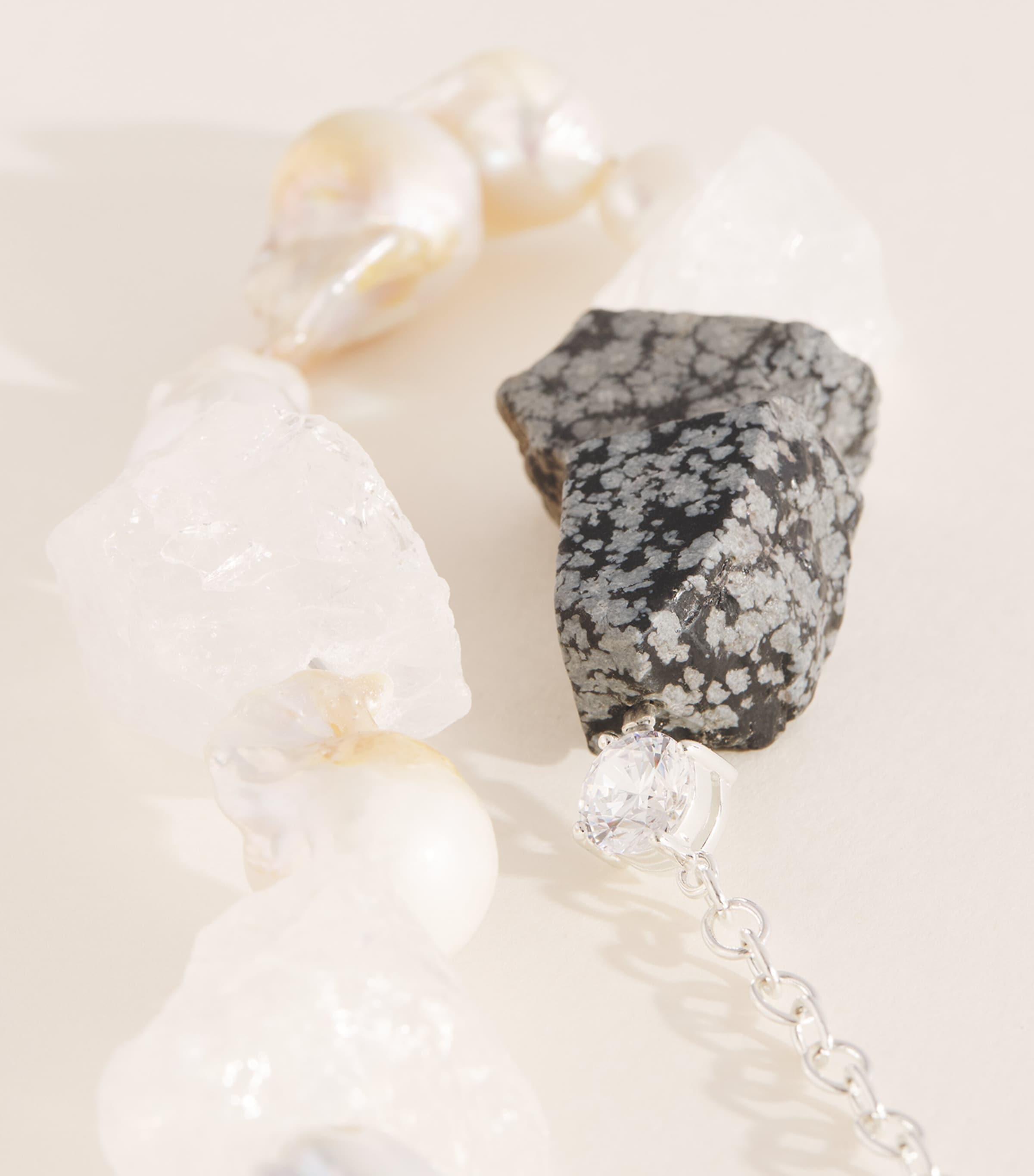 Completedworks White Quartz-Snowflake Obsidian Choker Silver Plated Image 3