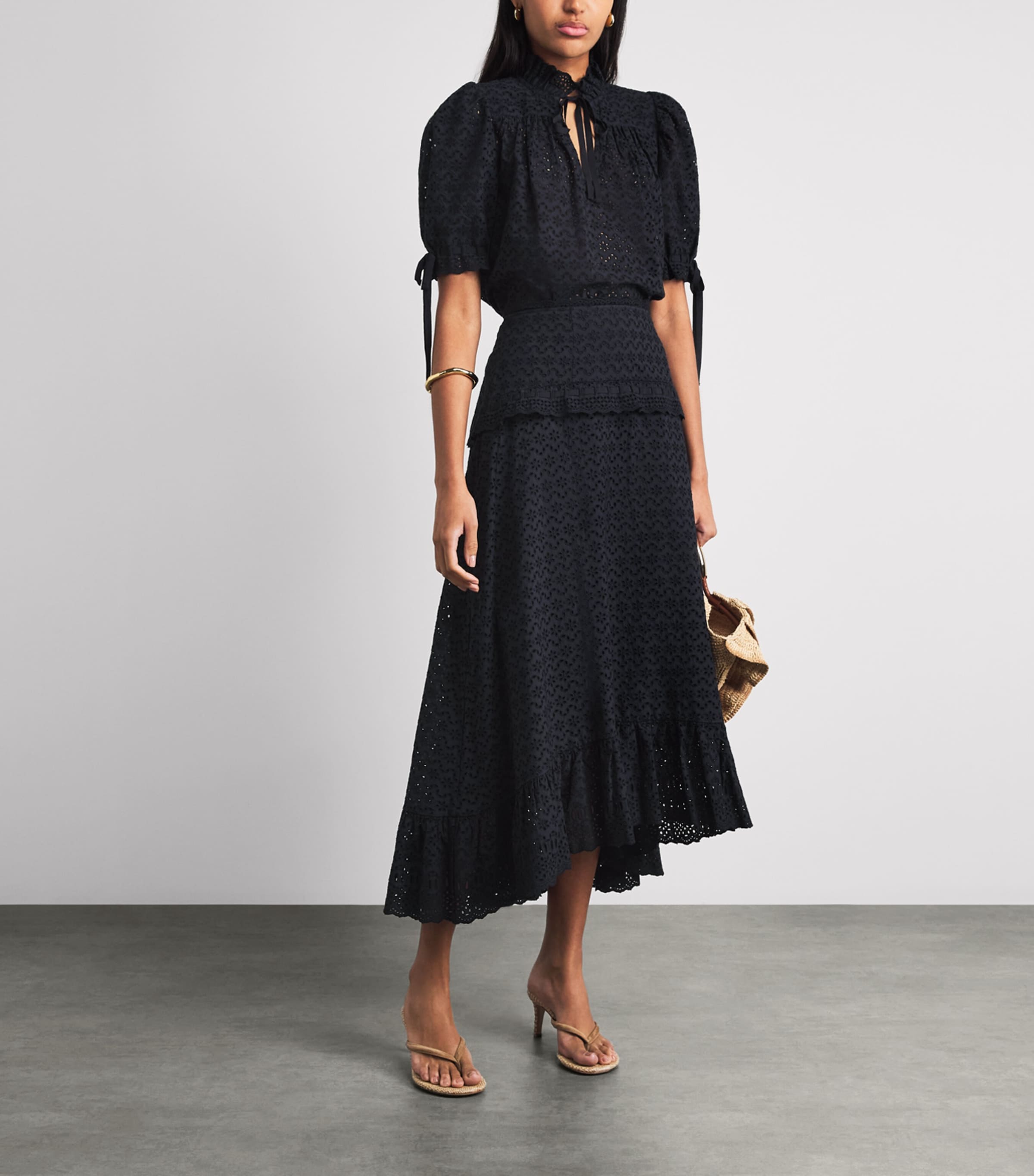 Ulla Johnson Womens Broderie Anglaise Violetta Midi Skirt Midnight Image 2