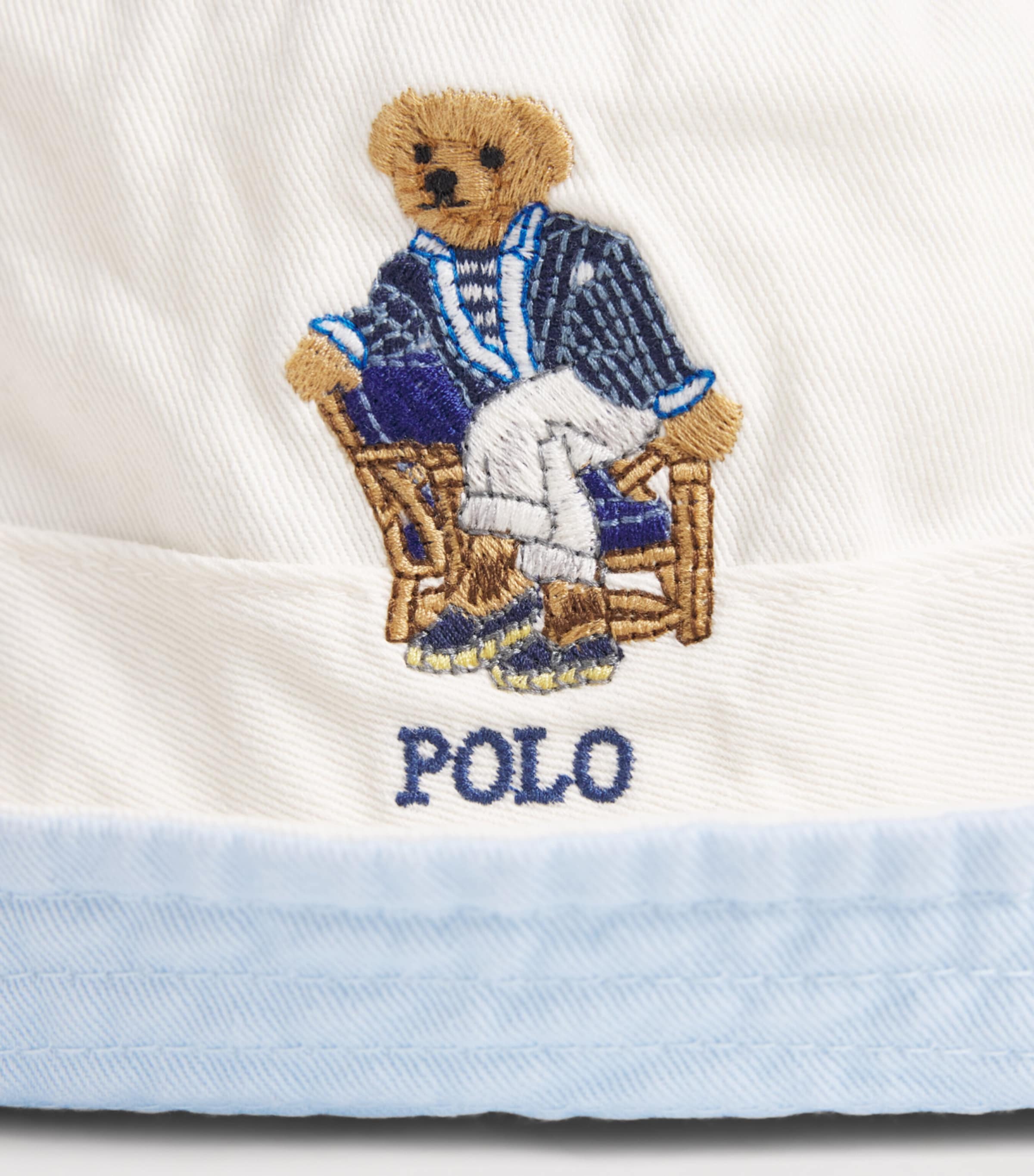Polo Ralph Lauren Cotton Twill Polo Bear Bucket Hat Dckwsh Wht W/nprt Br Image 4