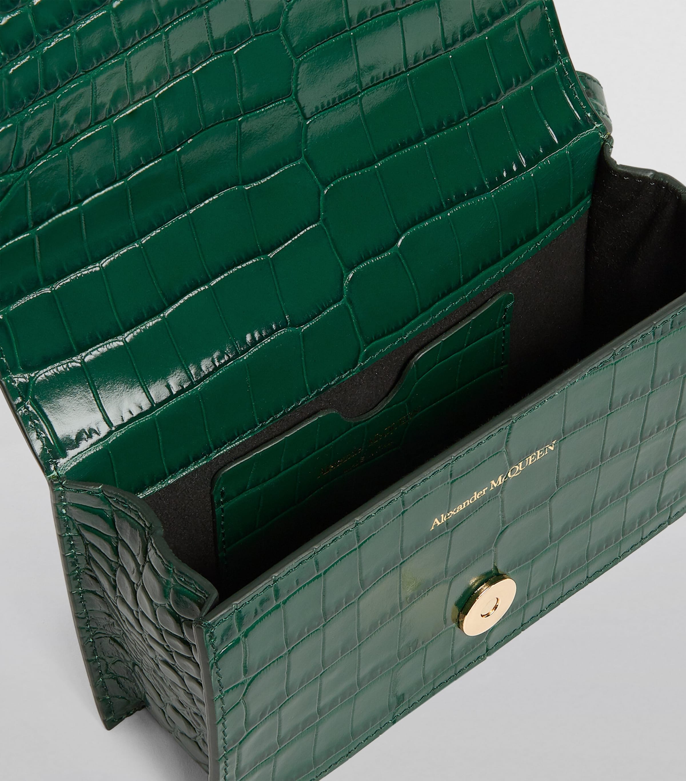 Small Croc-Embossed Leather Jewelled Satchel Bag 3120 Image 6