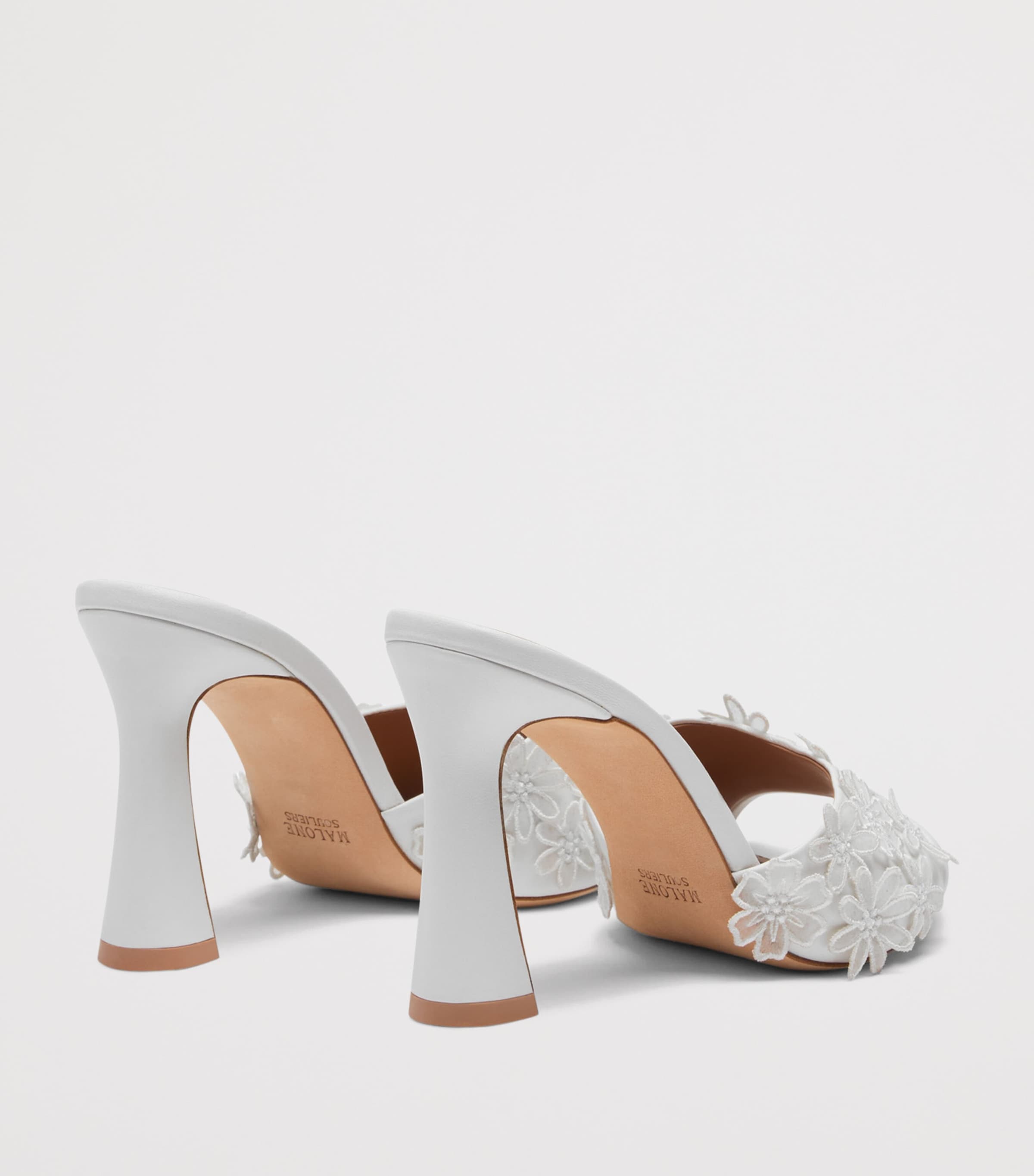 Malone Souliers Leather Flower-Embellished Roxanne Sandals 90 White Image 4