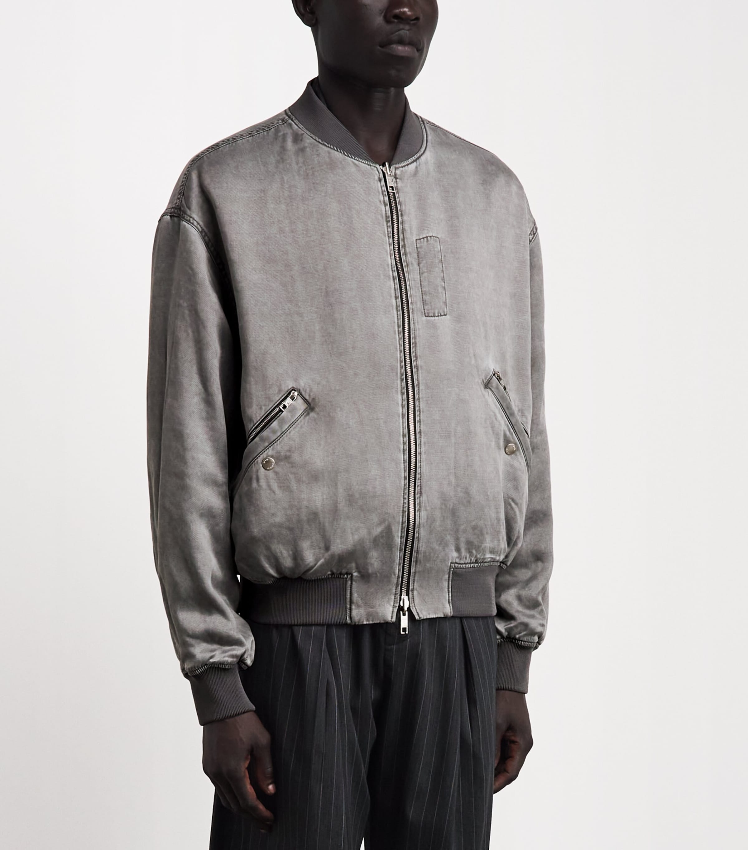 Wooyoungmi Mens Cotton Faded Logo Bomber Jacket Grey Image 4