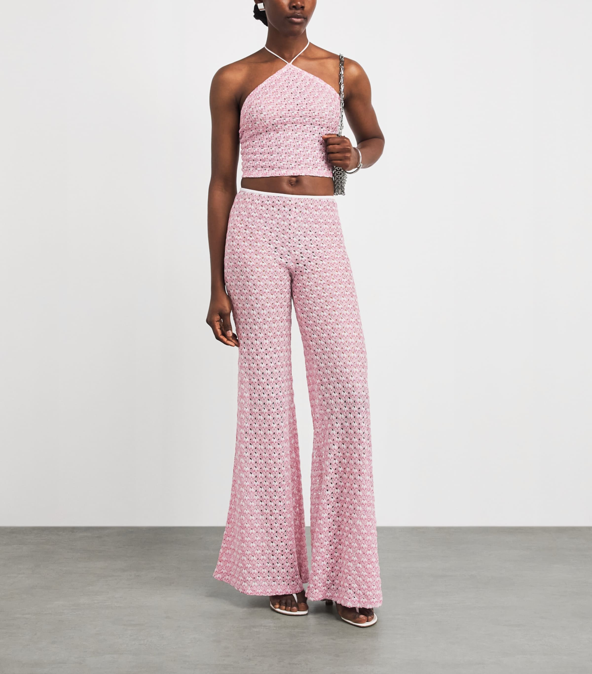 Missoni Womens Metallic Wide-Leg Trousers Pink Image 2