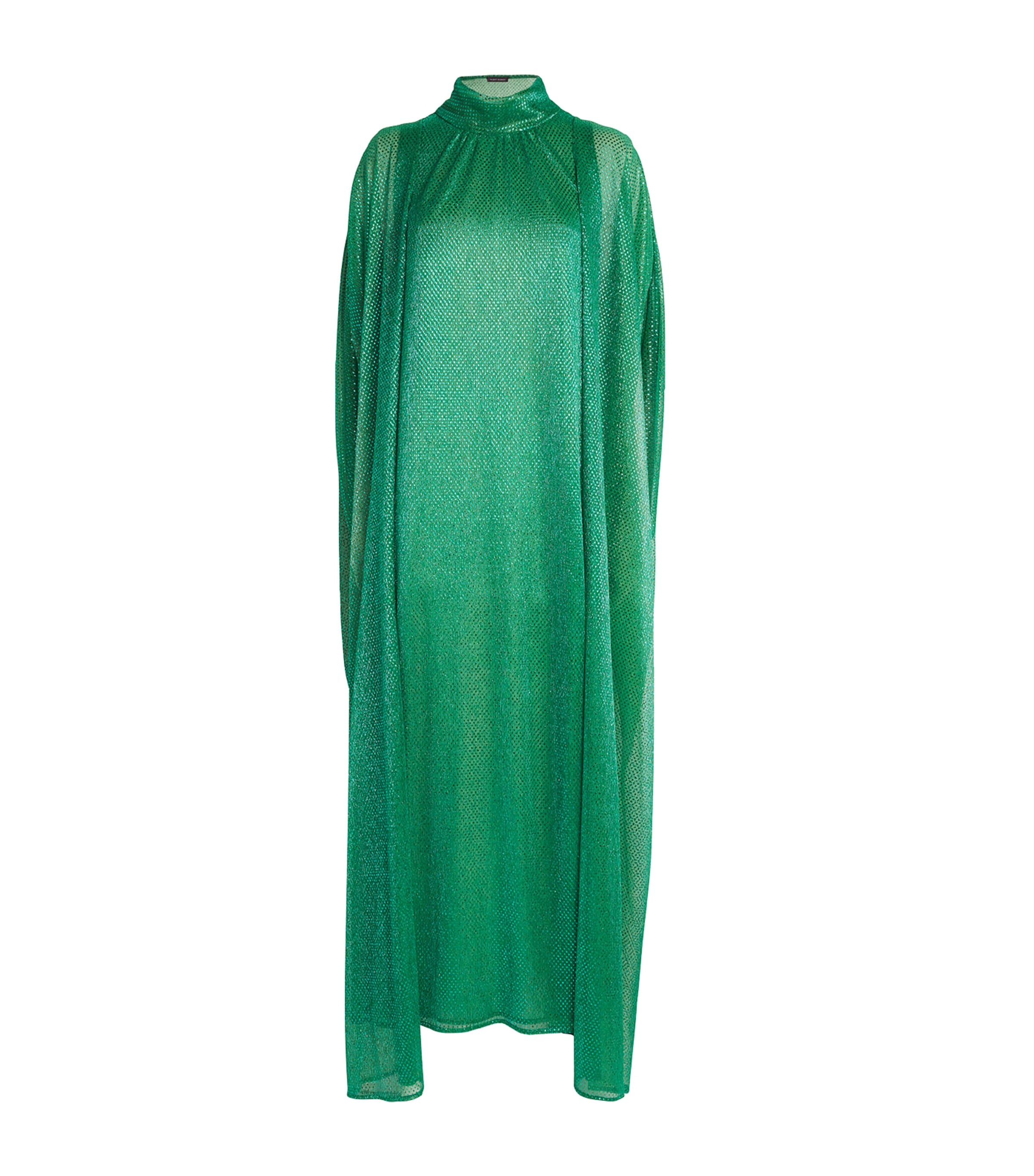 Talbot Runhof Metallic Cape Maxi Dress In Green