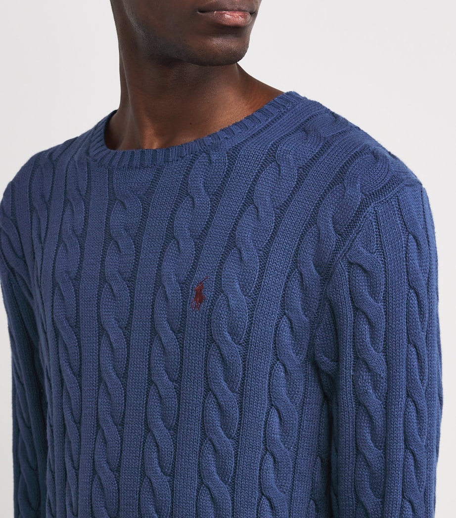 Cable-Knit Polo Pony Sweater NAVY Image 6