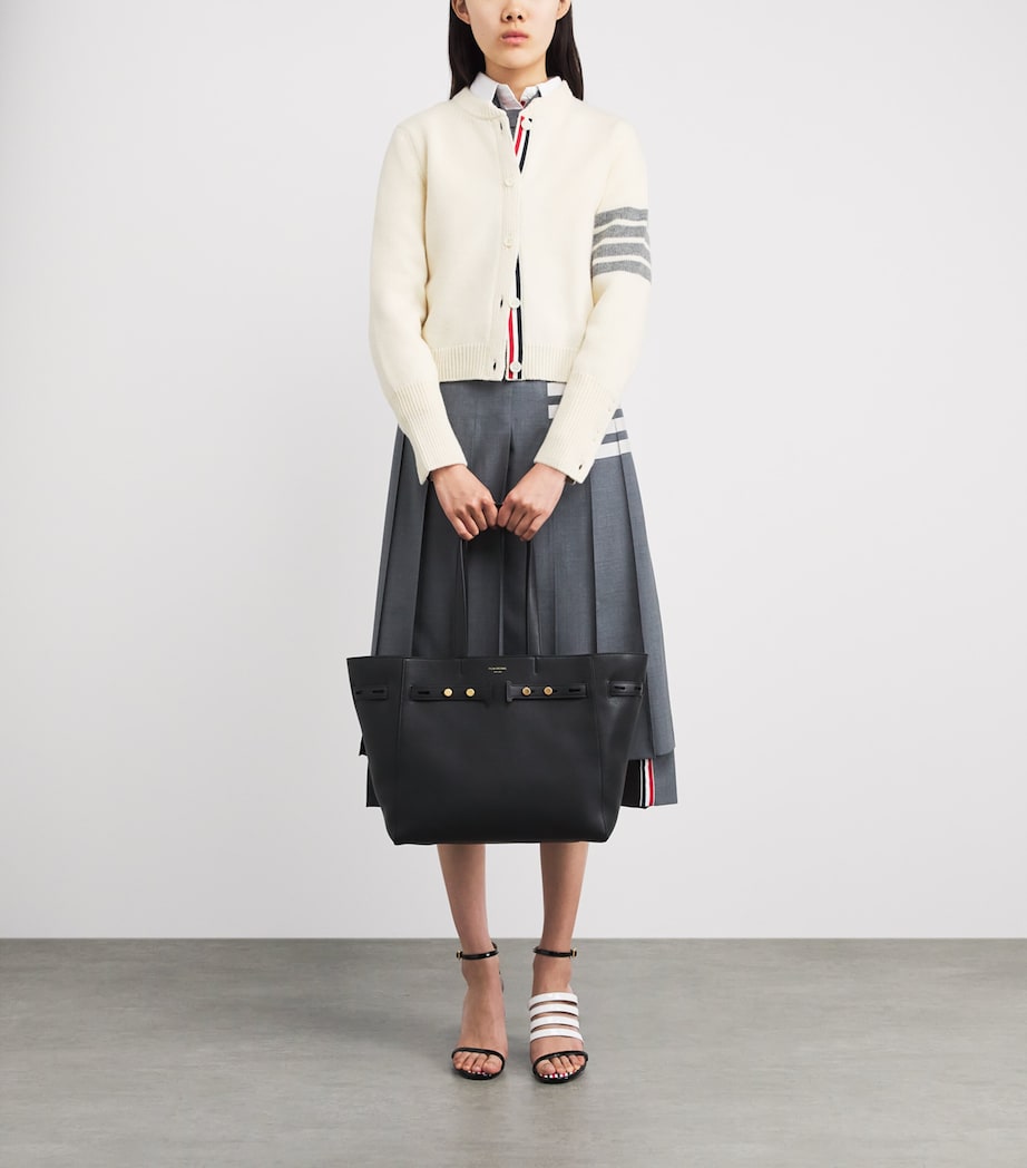 Thom Browne Womens Wool Hector 4-Bar Cardigan White Image 2