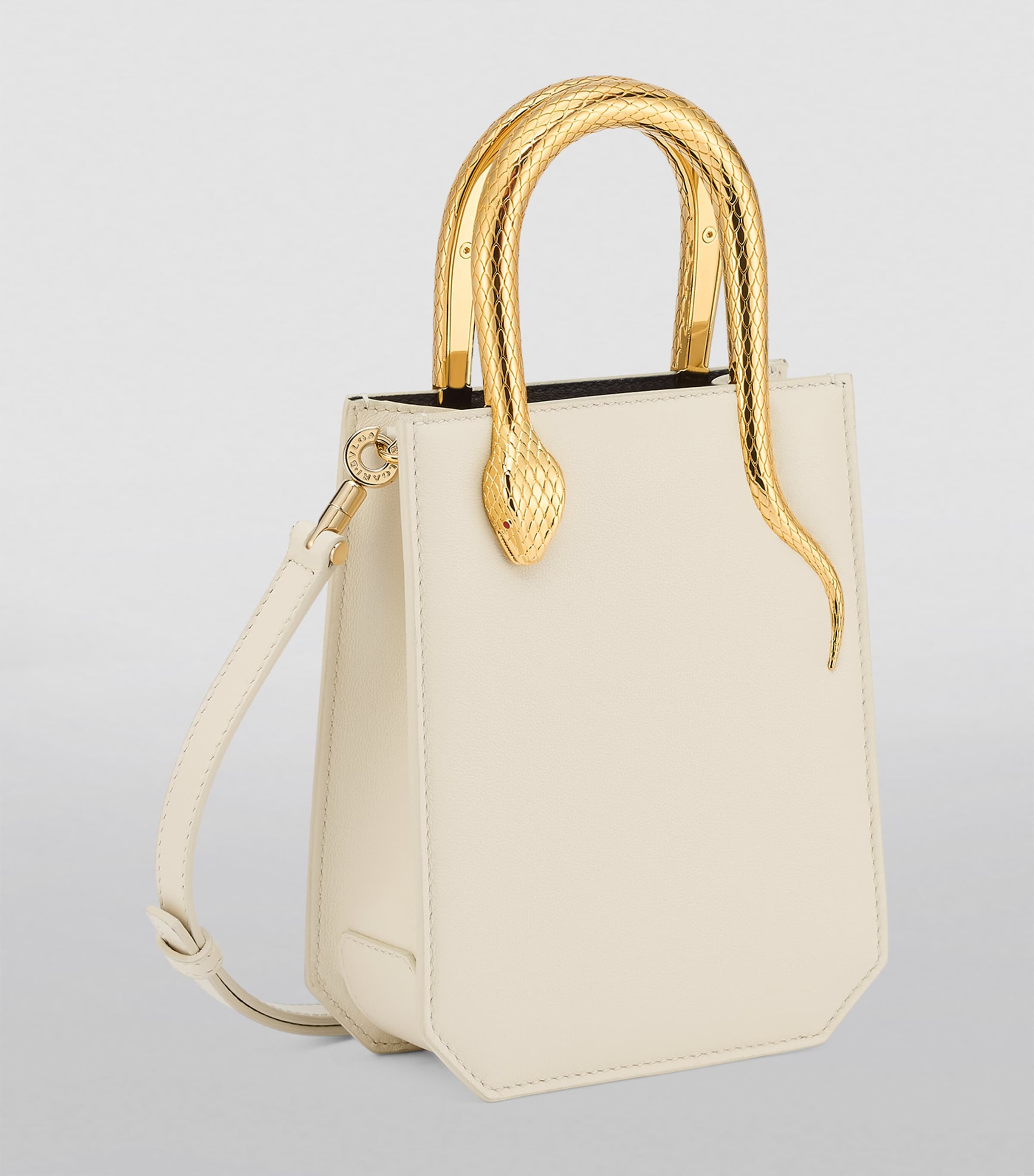 Mini Leather Serpentine Tote Bag WHITE Image 6