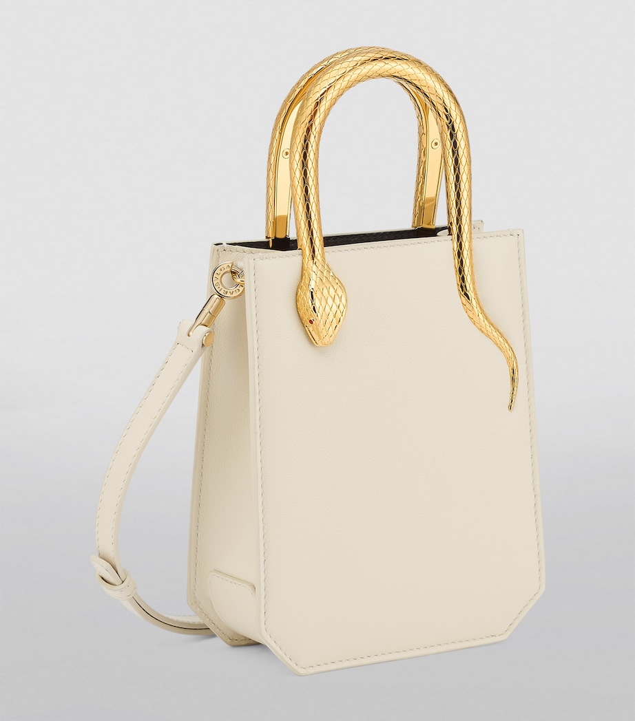 Mini Leather Serpentine Tote Bag WHITE Image 6