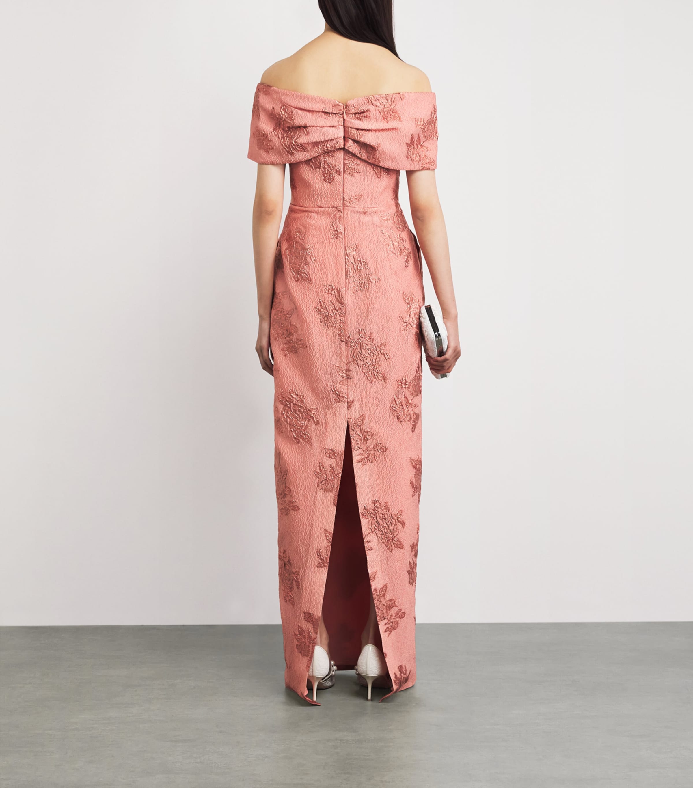 Rebecca Vallance Womens Floral Off-The-Shoulder Levinia Gown Peach Image 4