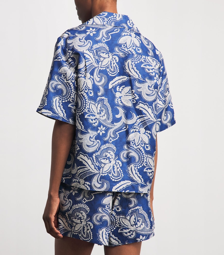 Sandro Paris Womens Floral Short-Sleeve Shirt Blue / Ecru Image 5