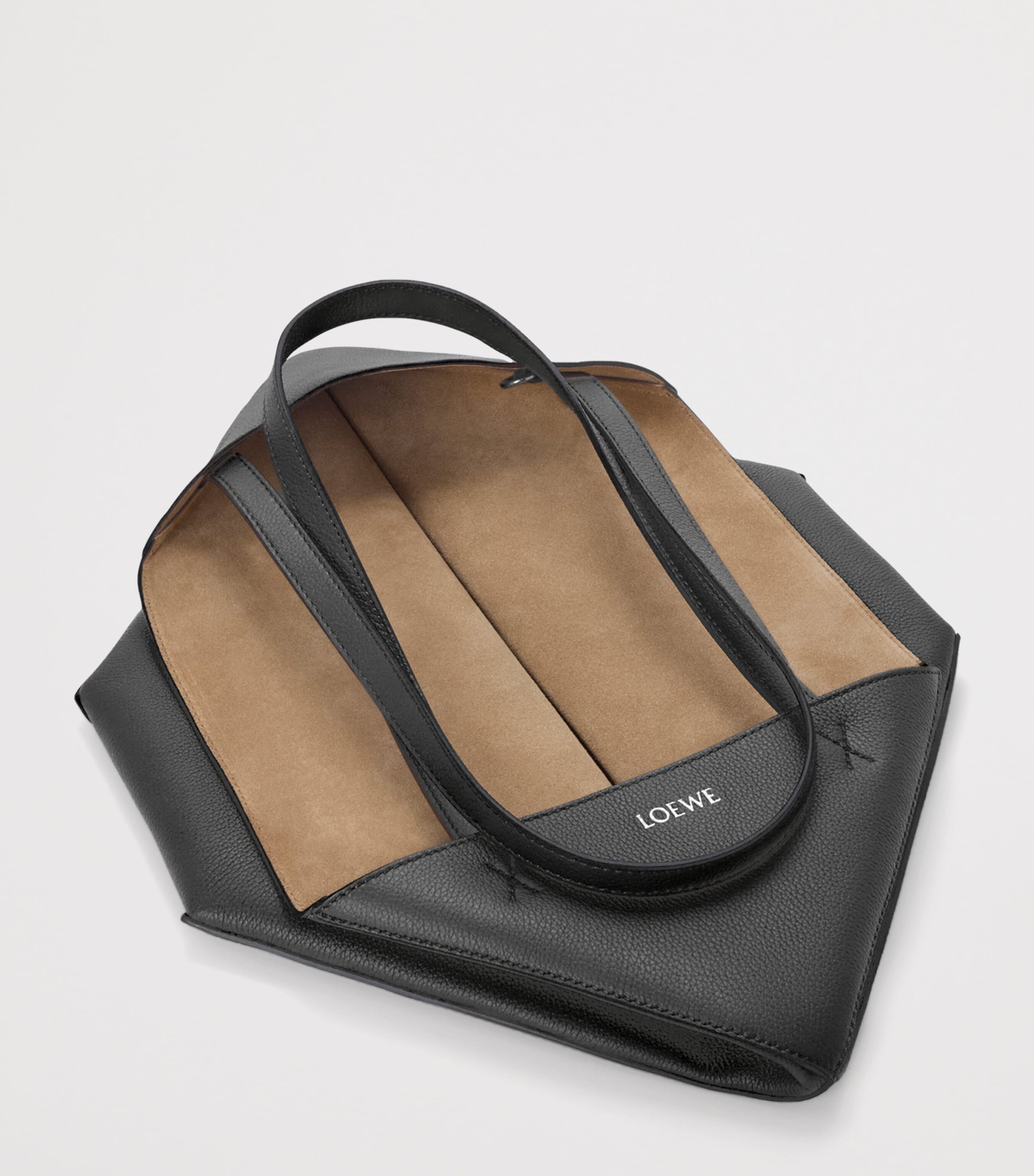 Medium Leather Puzzle Fold Tote Bag BLACK Image 6