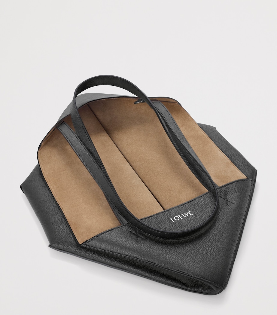 Medium Leather Puzzle Fold Tote Bag BLACK Image 6