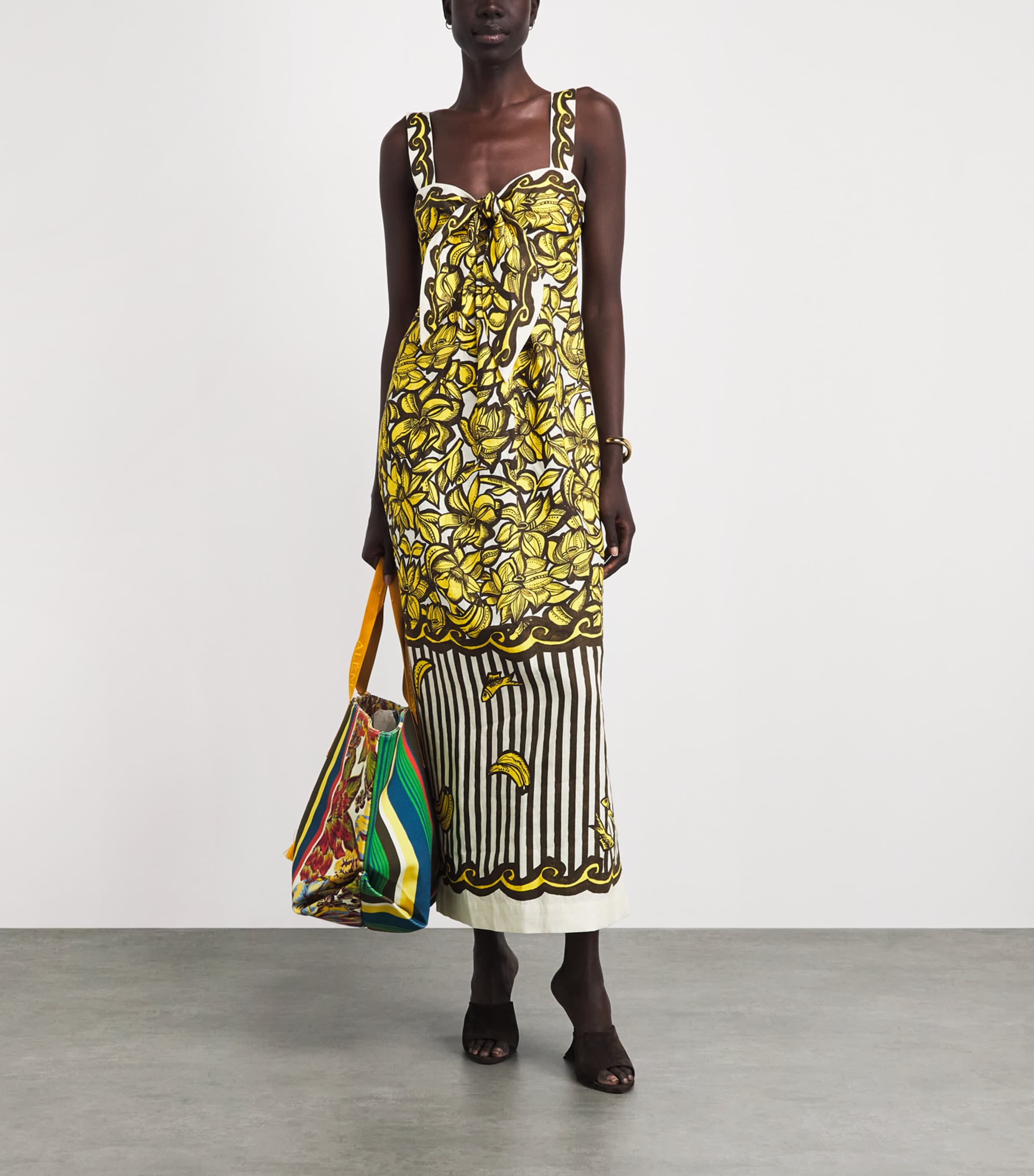 ALEMAIS Womens Hemp Printed Mona Midi Dress Yellow Image 2
