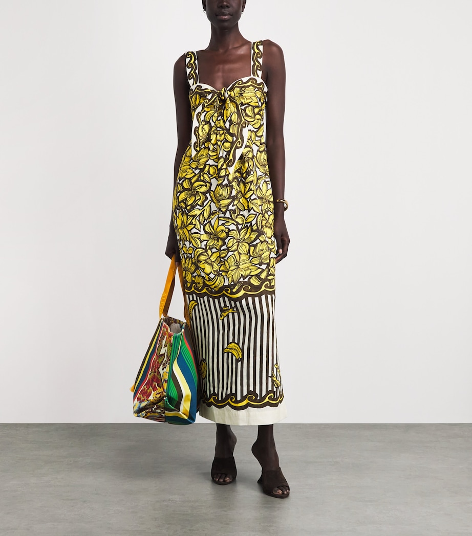ALEMAIS Womens Hemp Printed Mona Midi Dress Yellow Image 2