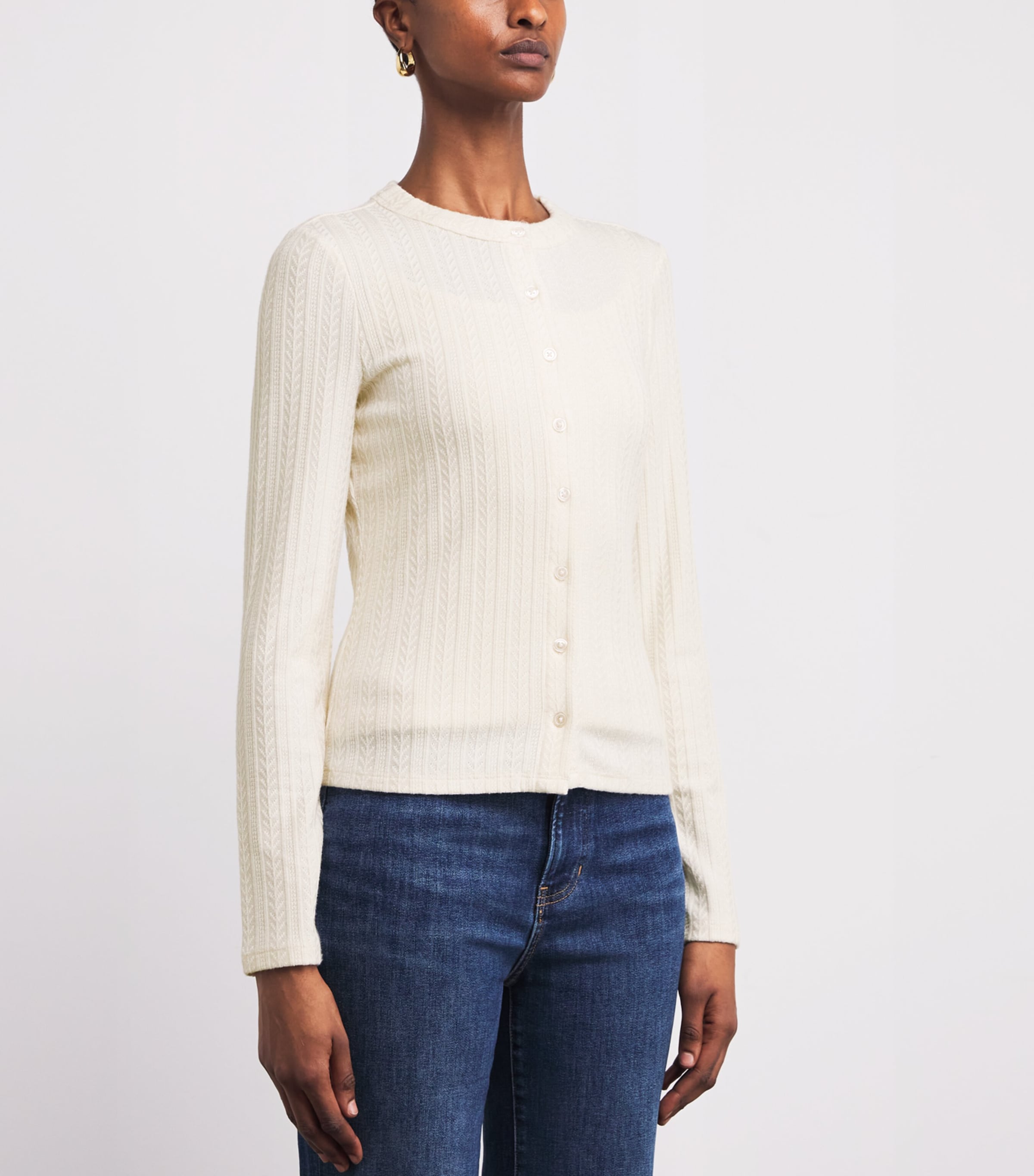 Pointelle-Knit Lira Cardigan W0007 ECRU Image 3
