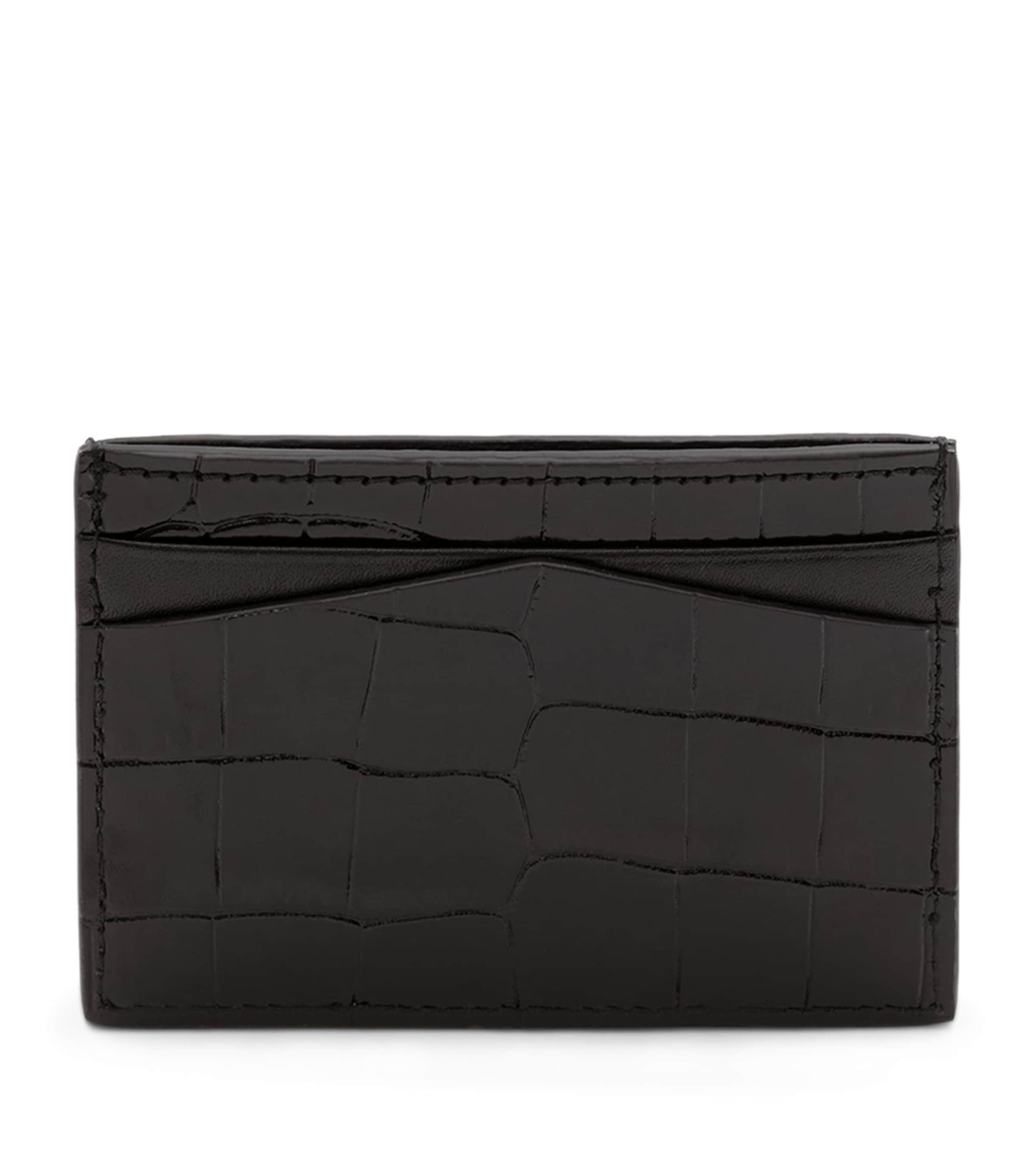 McQueen Black Croc-Embossed Leather Skull Card Holder McQueen Black Croc-Embossed Leather Skull Card Holder