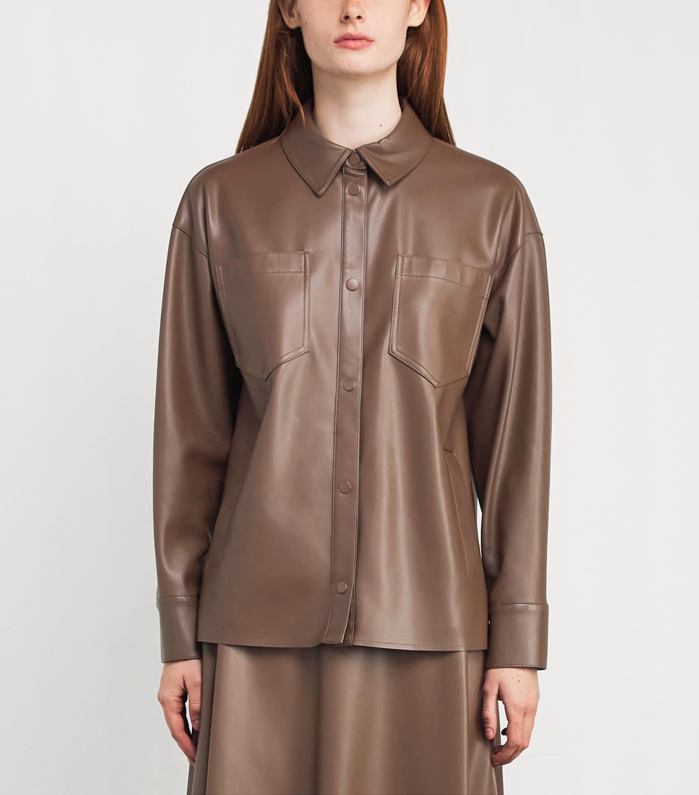 Faux Leather Jacket BROWN Image 3